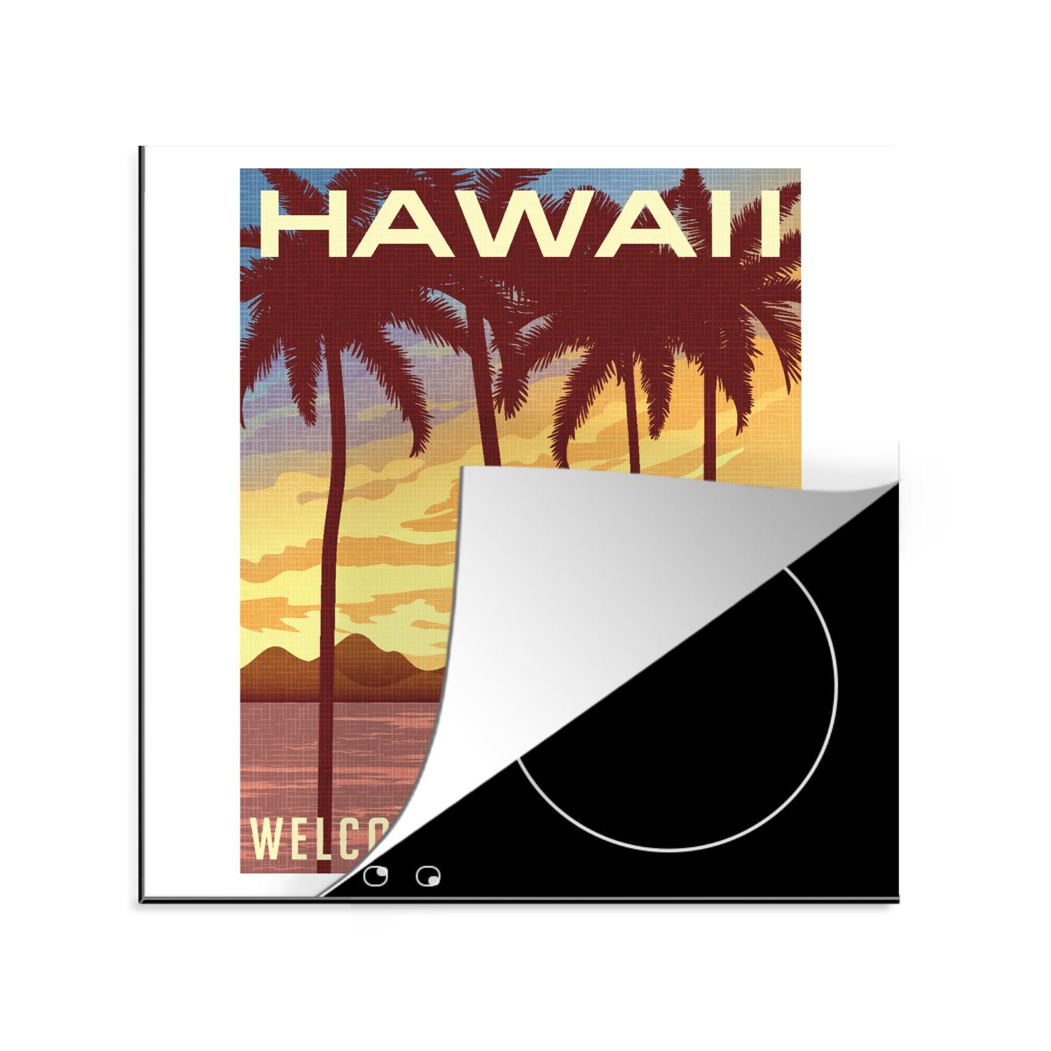 MuchoWow Herdblende-/Abdeckplatte Hawaii - Jahrgang - Palme, Vinyl, (1 tlg), 78x78 cm, Ceranfeldabdeckung, Arbeitsplatte für küche