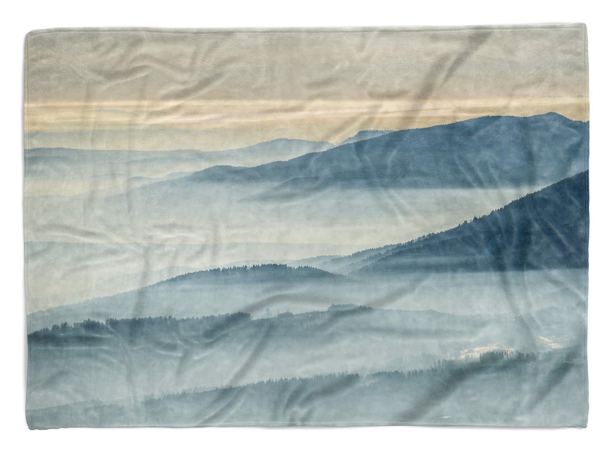 Sinus Art Handtücher Handtuch Strandhandtuch Saunatuch Kuscheldecke mit Fotomotiv Berge Nebel Sonnenaufgang, Baumwolle-Polyester-Mix (1-St), Handtuch