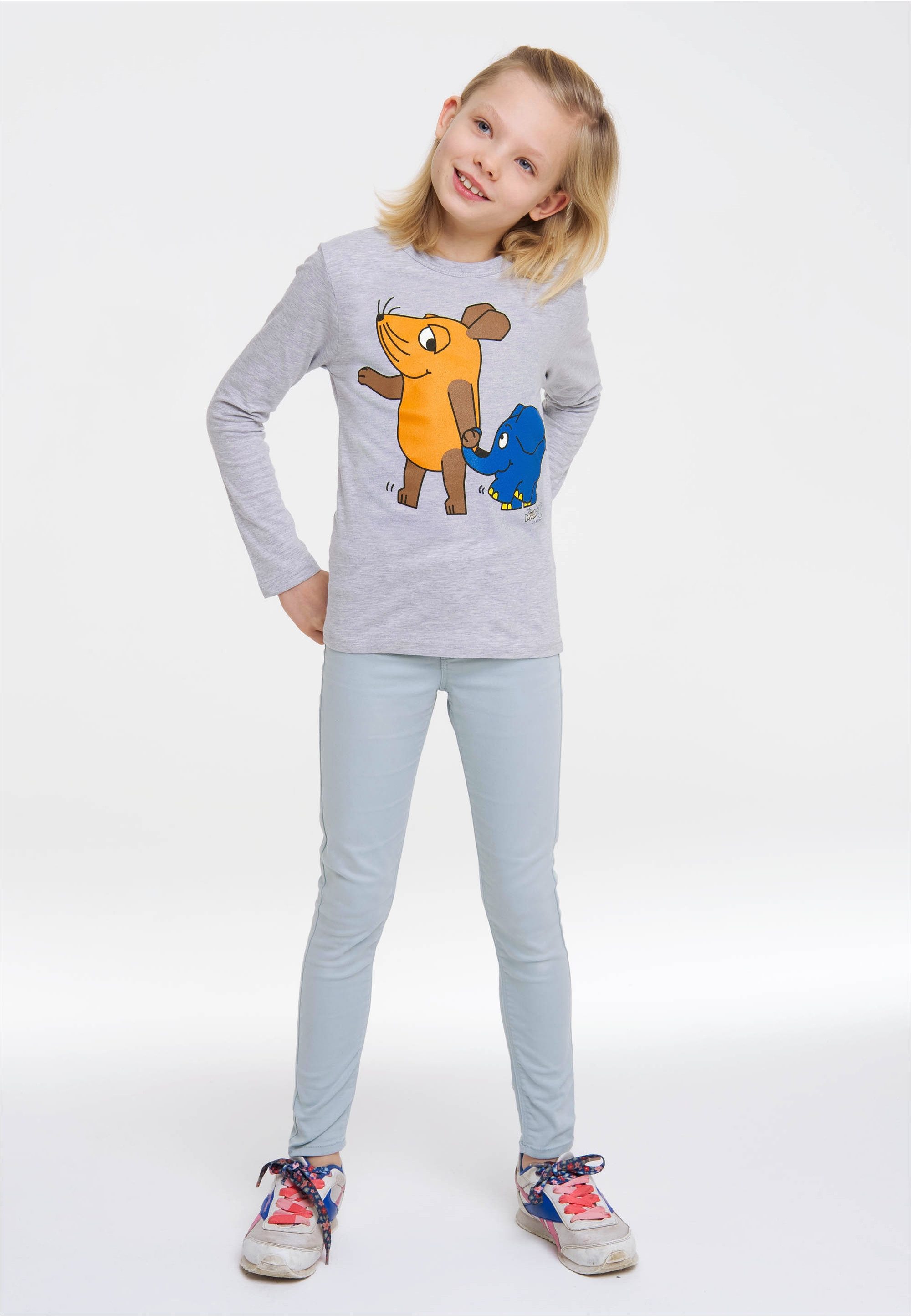 LOGOSHIRT Langarmshirt Sendung mit der Maus - Maus & Elefant mit coolem Print