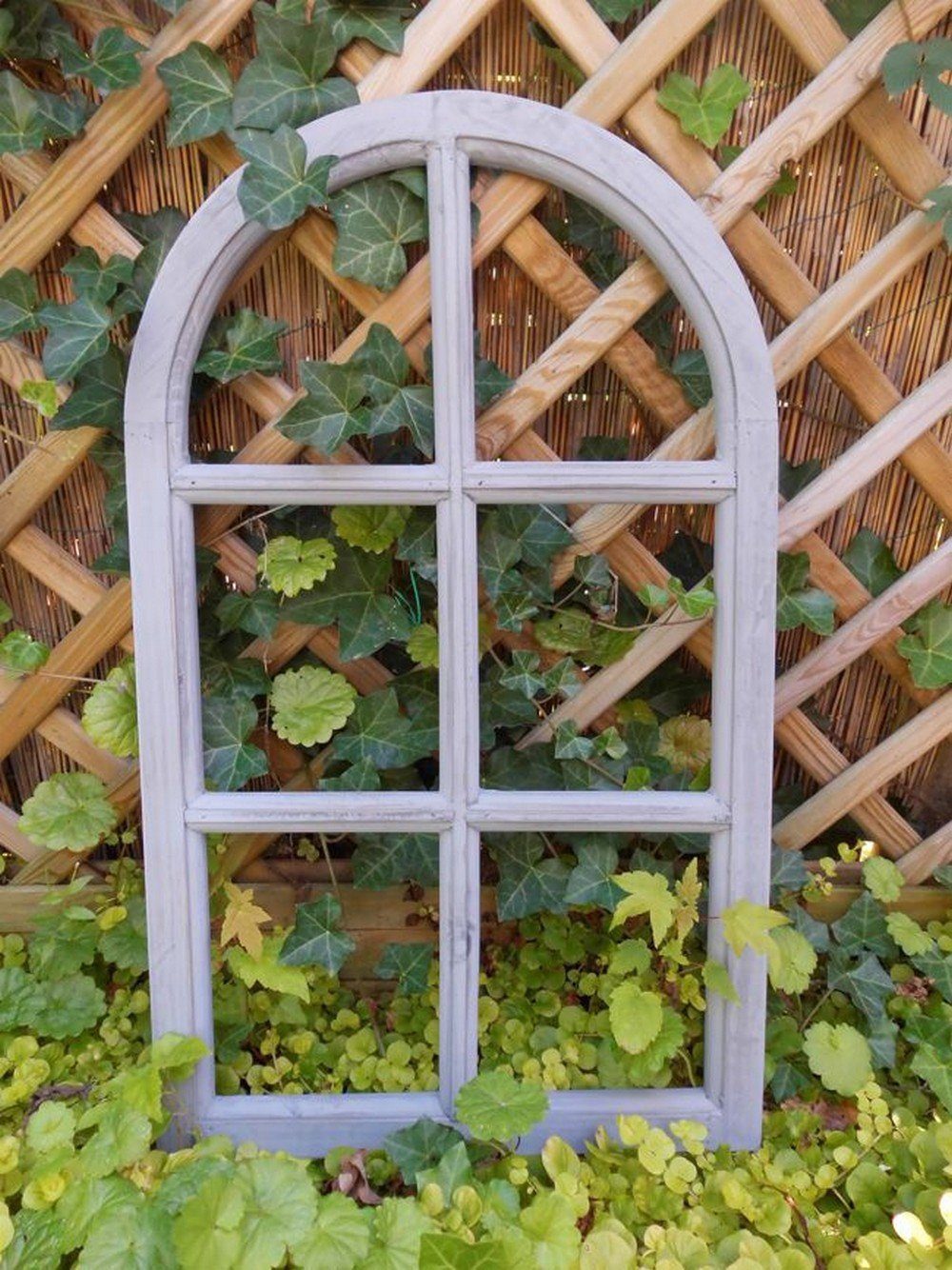 Deko-Impression Wanddekoobjekt Fenster Sprossenfenster Bilderrahmen halbrund Wanddeko Holz grau 70cm (1 St) – Bild 3 von 3