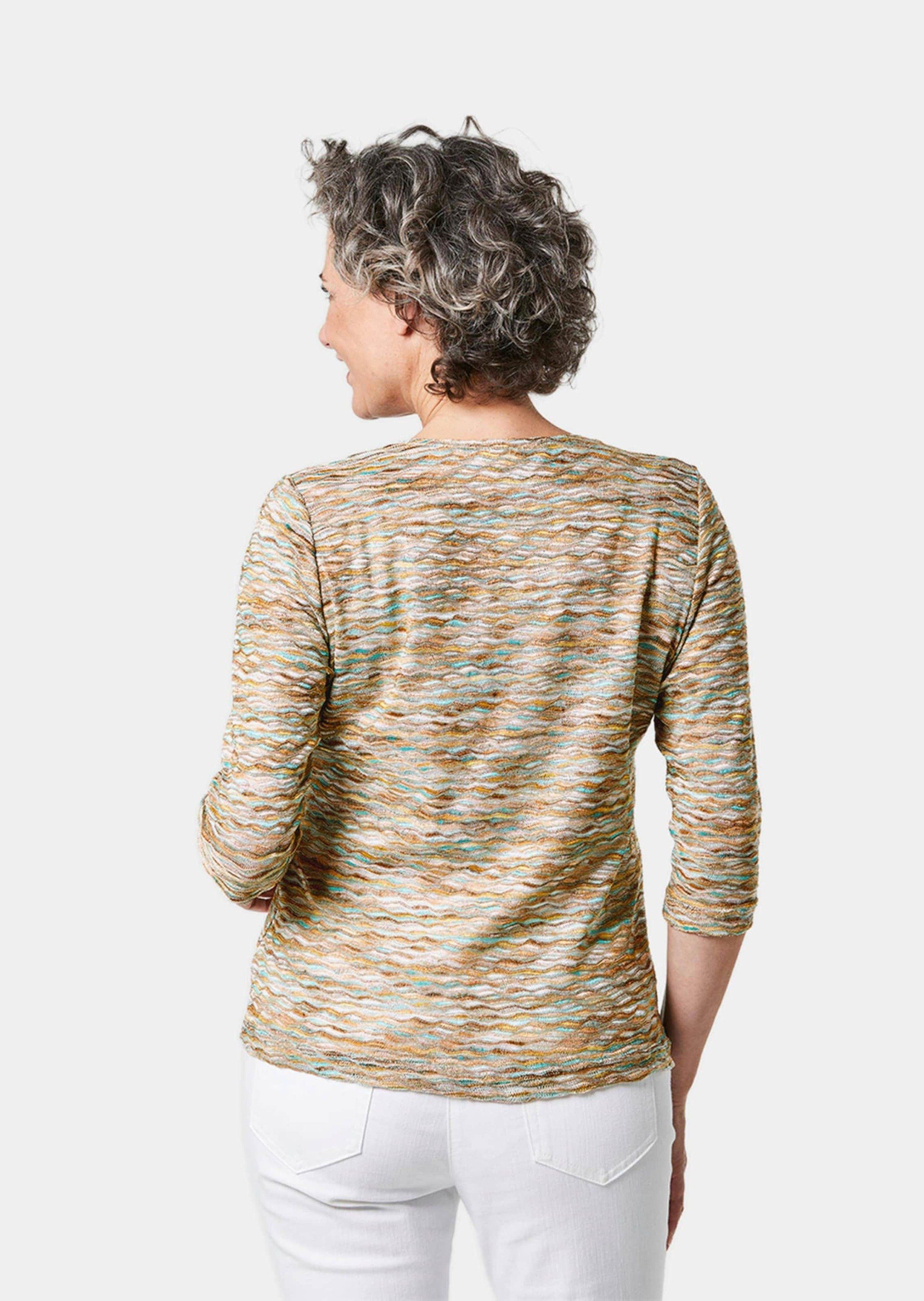 sand Multicolorshirt in Stilvolles Feinstrick pflegeleichtem GOLDNER / gemustert 3/4-Arm-Shirt