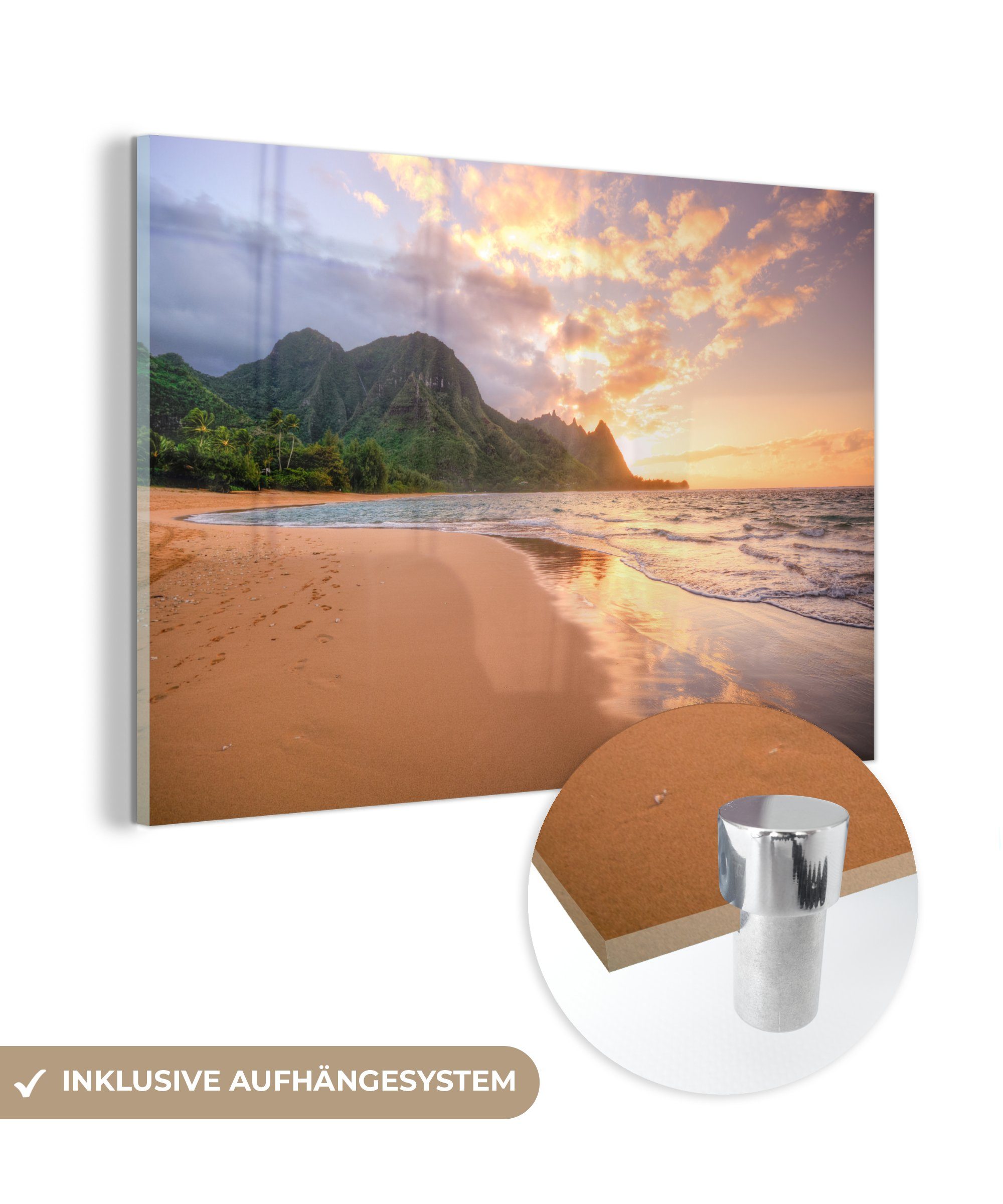 MuchoWow Acrylglasbild Sonnenuntergang auf Kauai, (1 St), Acrylglasbilder Wohnzimmer & Schlafzimmer