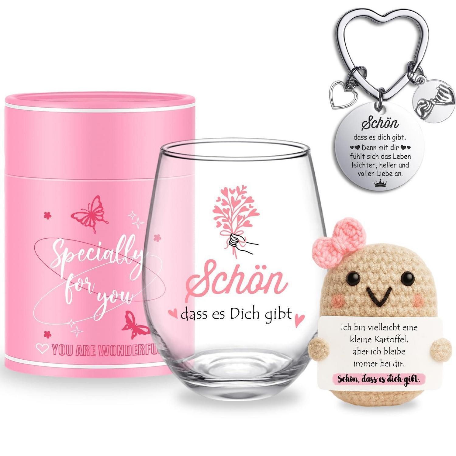 LuxusKollektion Weinglas Glasbecher 450ml "Schön, dass es dich gibt"