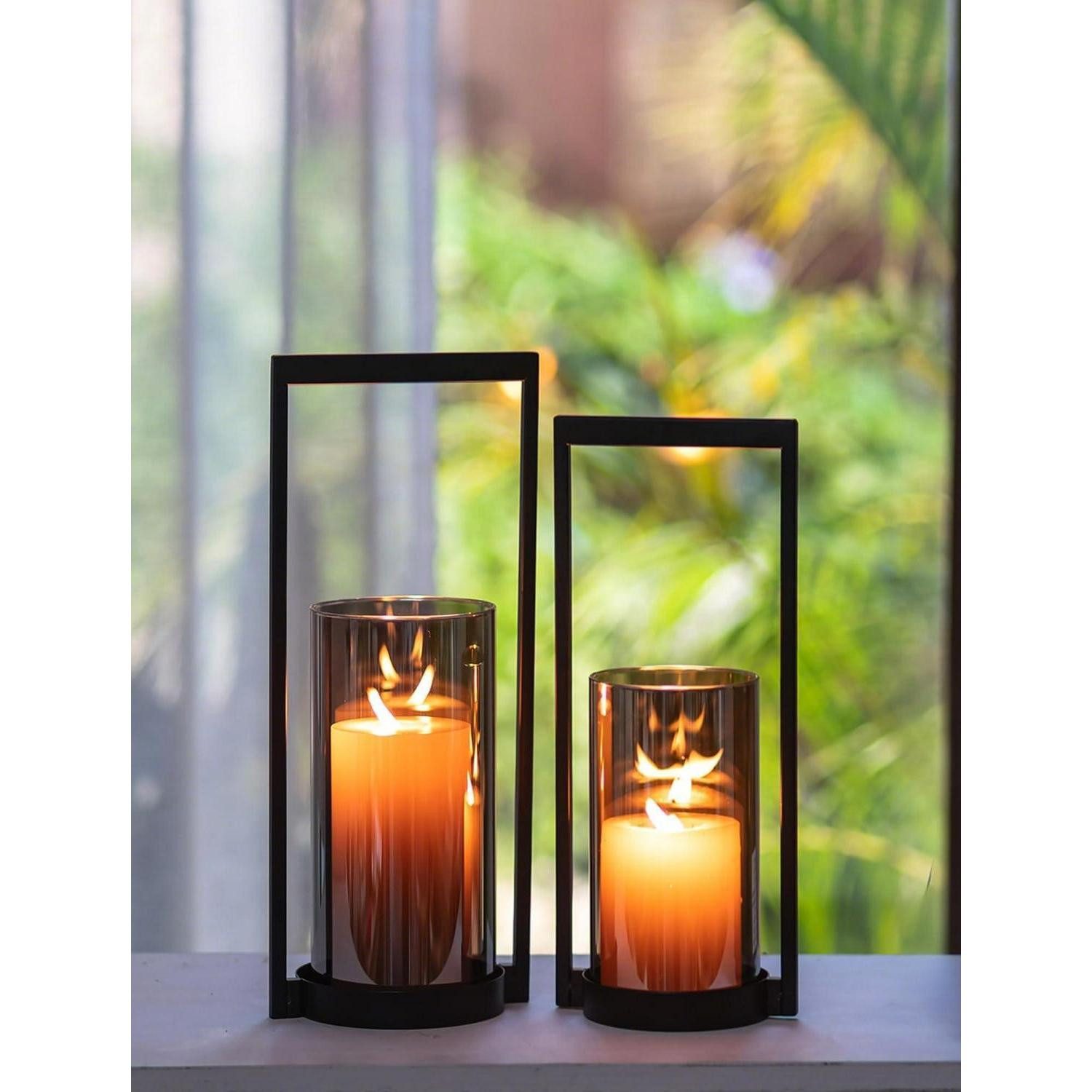 LuxusKollektion Windlicht Kerzenständer Windlicht Rauchglas 2er-Set (2 St)