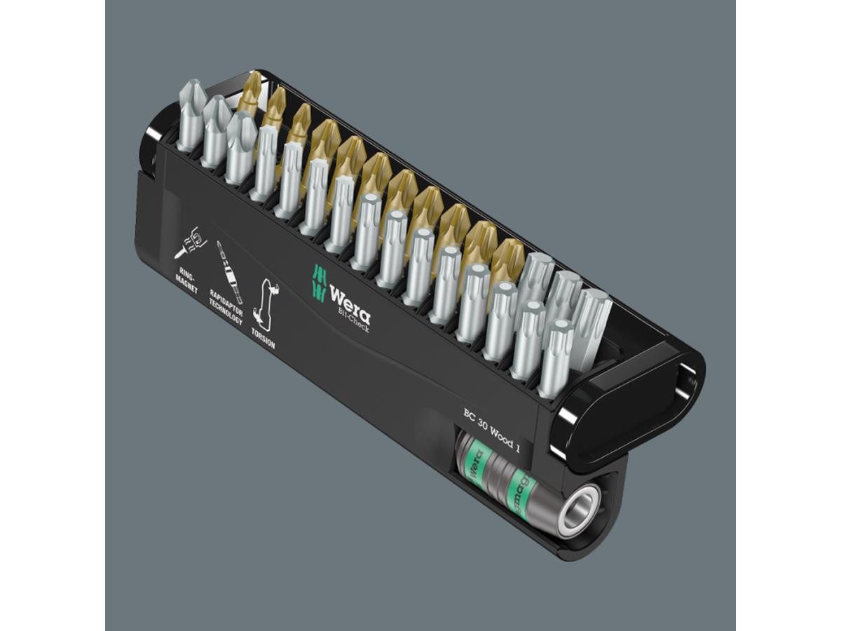 Wera Bit-Set Bitsortiment PH/PZD/TX, Set, 30-teilig, Rapidaptor-Halter, inkl. aufstelbaren Bit-Check
