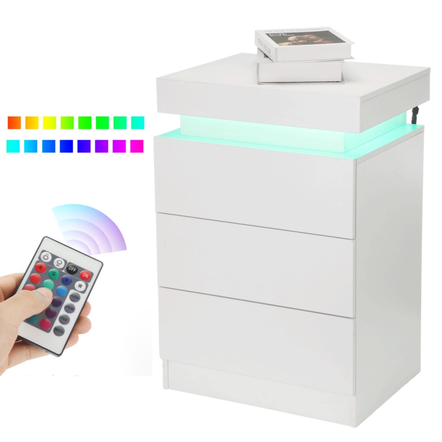 oyajia Nachttisch Hochglanz Nachtschrank mit 2 Schubladen,LED-Beleuchtung 1 günstig online kaufen