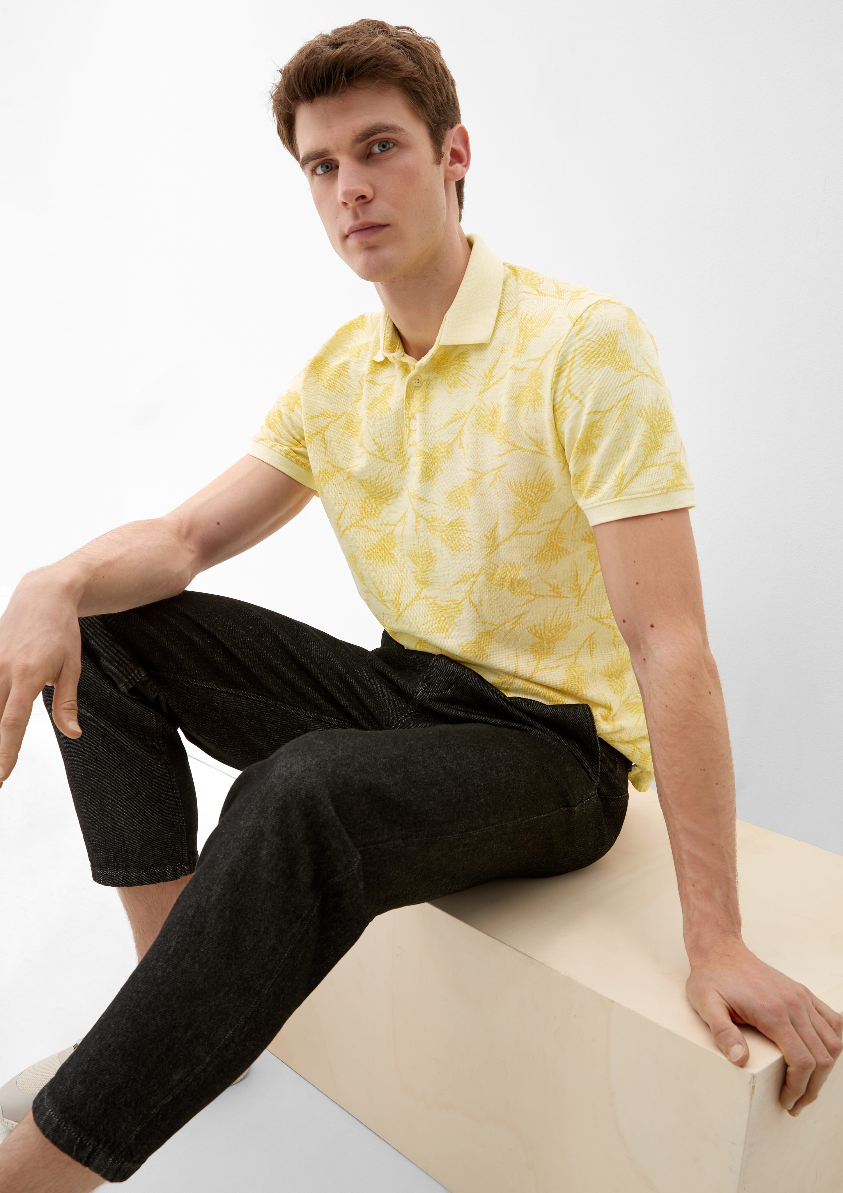 s.Oliver Kurzarmshirt Poloshirt mit Allover-Print vanille | T-Shirts