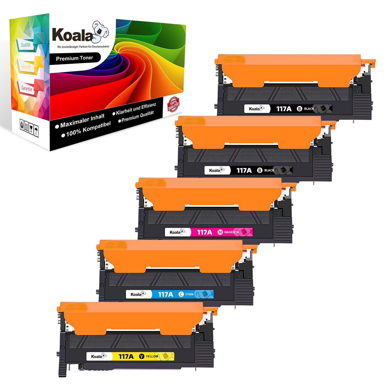 Koala Tonerkartusche 5er 117A Color Toner für HP 117A Laser 150 HP Laser MFP 178 179, (Packung, Druckleistung bis ca. 1000 Seiten), HP W2070A W2071A W2072A W2073A mit Chip 179fwg