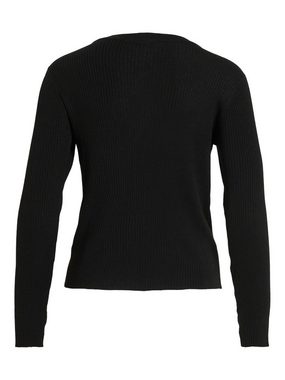 Vila Strickpullover Gerippter Longsleeve Pullover Feinstrick Sweater Shirt VIABELLA 6908 in Schwarz