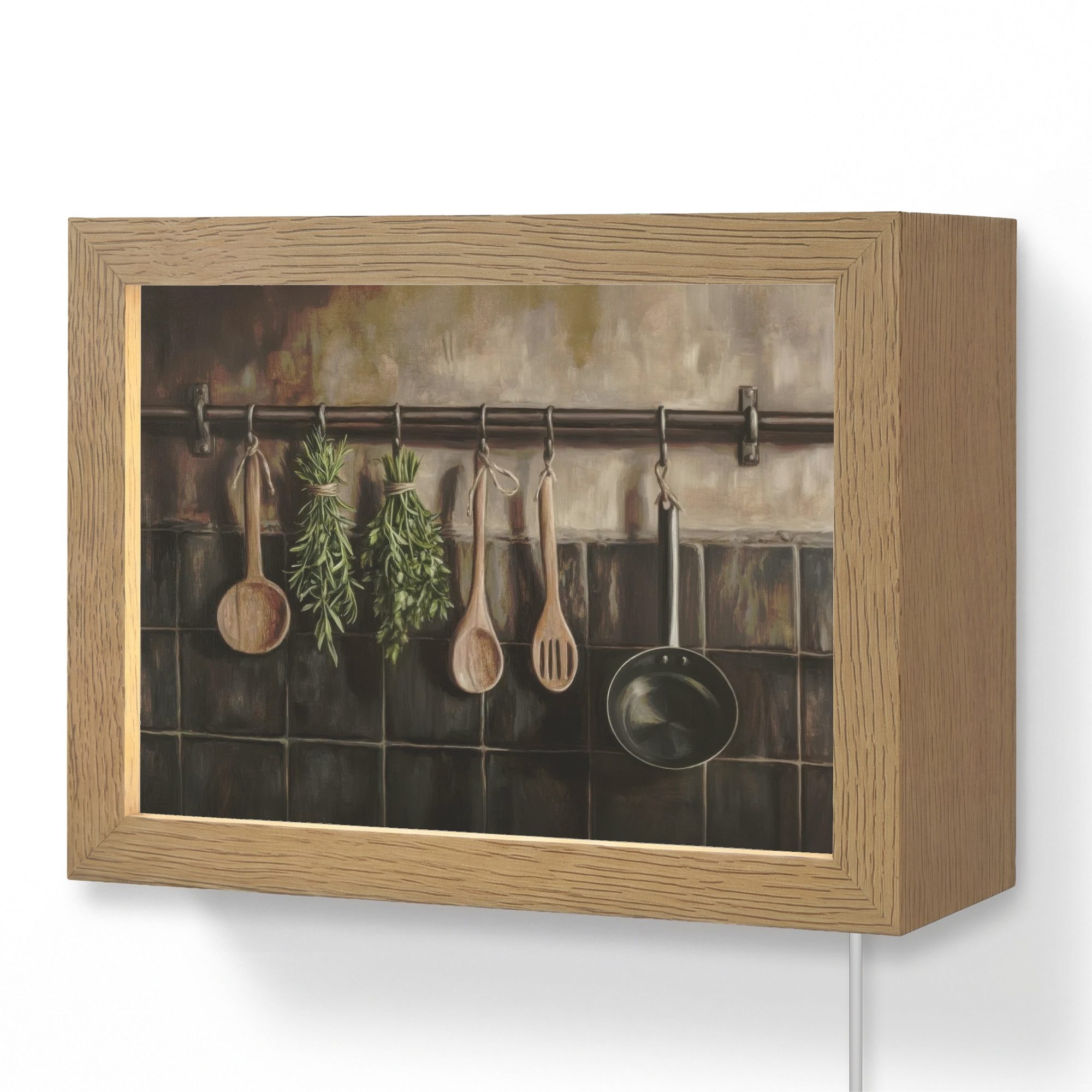 OnlyWow Wandleuchte Lightbox Küchengeräte - Rustikal - Kacheln - Gewürze, Dimmbar, Farbwechsel, LED, Warmweiß, Kaltweiß, Neutralweiß Einstellbar, Wandlampe Innen, Dimmbar, mit Kabel, LED, Modern, Flur