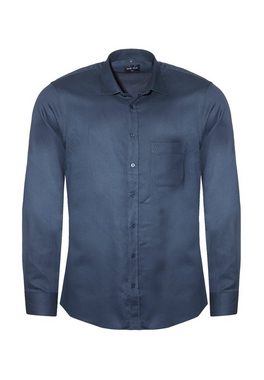 MARVELIS Langarmhemd Freizeithemd - Casual Modern Fit - Langarm - Einfarbig - Marine Feinstreifen