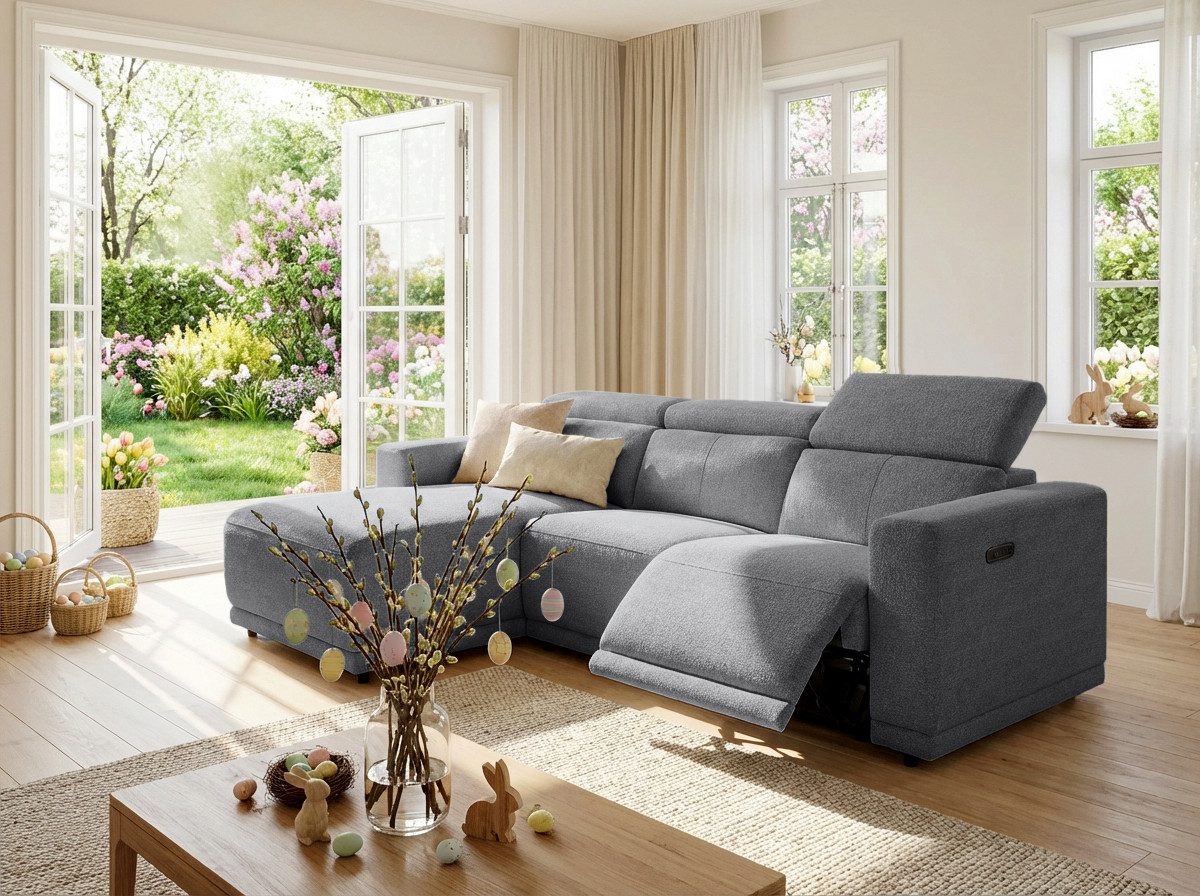 OTTO home Ecksofa LEOON L-Form, 255 cm - elektr. Relaxfunktion, mit USB A/C-Anschluss. Federkern, verstellbaren Kopfstützen, Webstoff