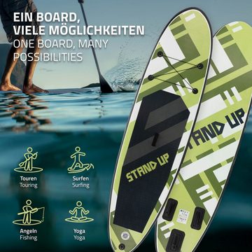 ECD Germany SUP-Board Stand Up Paddle Board aus PVC Paddelboard, Surfboard Grün ‎308x76x10 cm mit Anti-Rutsch Belag Komplett Set