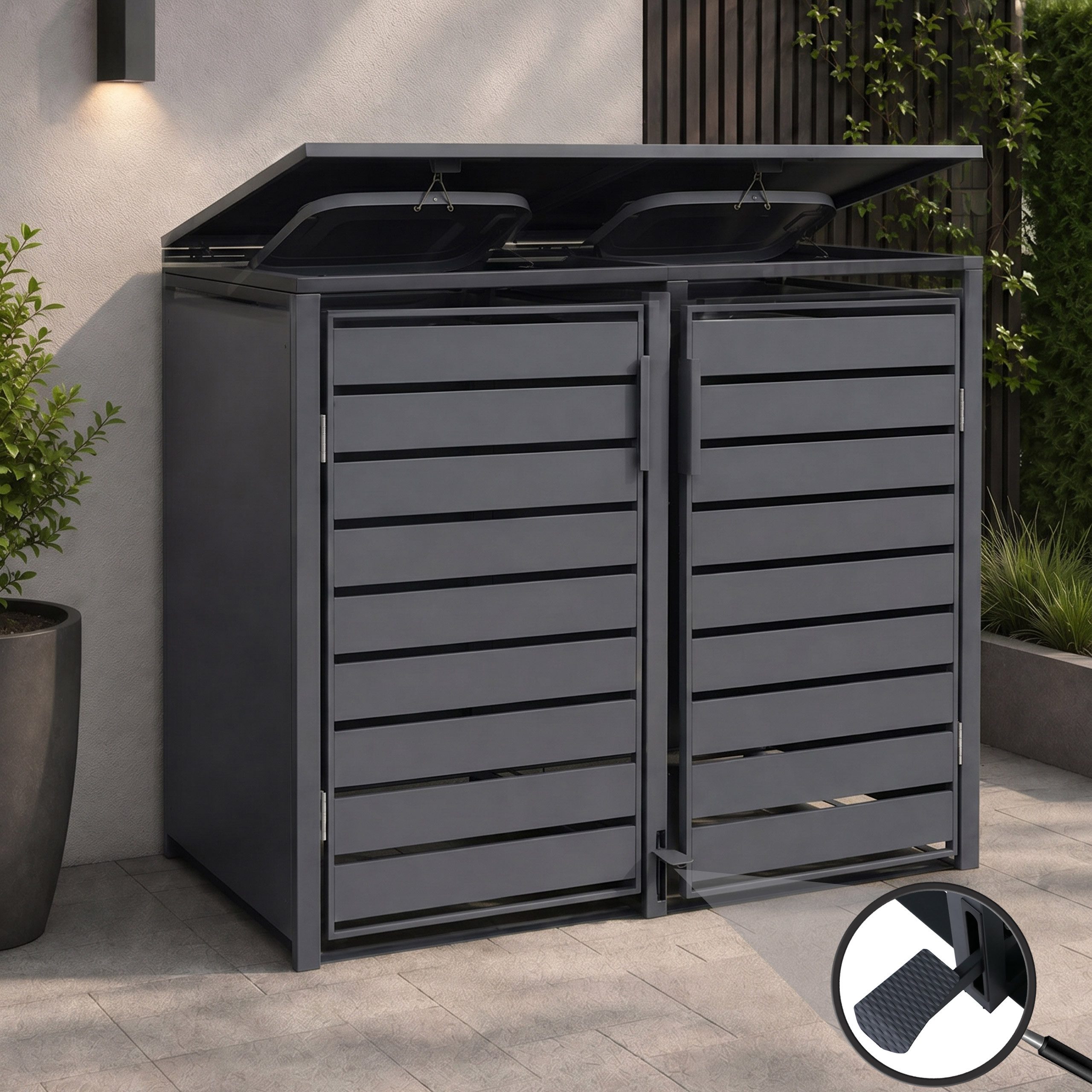 MCW Mülltonnenbox MCW-Q75-2 (1 St), Integrierten Montagelöchern zur Bodenbefestigung