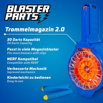 Blasterparts Blaster 30er Trommelmagazin, Großes symmetrisches Trommelmagazin für 30 Darts mit Darts