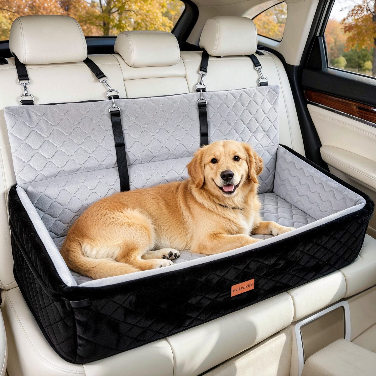 Insma Hunde-Autositz XXL Autositz und Bett 114,3×49,5×49,5cm für große Hunde bis 55kg, Hundebett Hundesitz mit Sicherheitsleinen, abnehmbar & waschbar