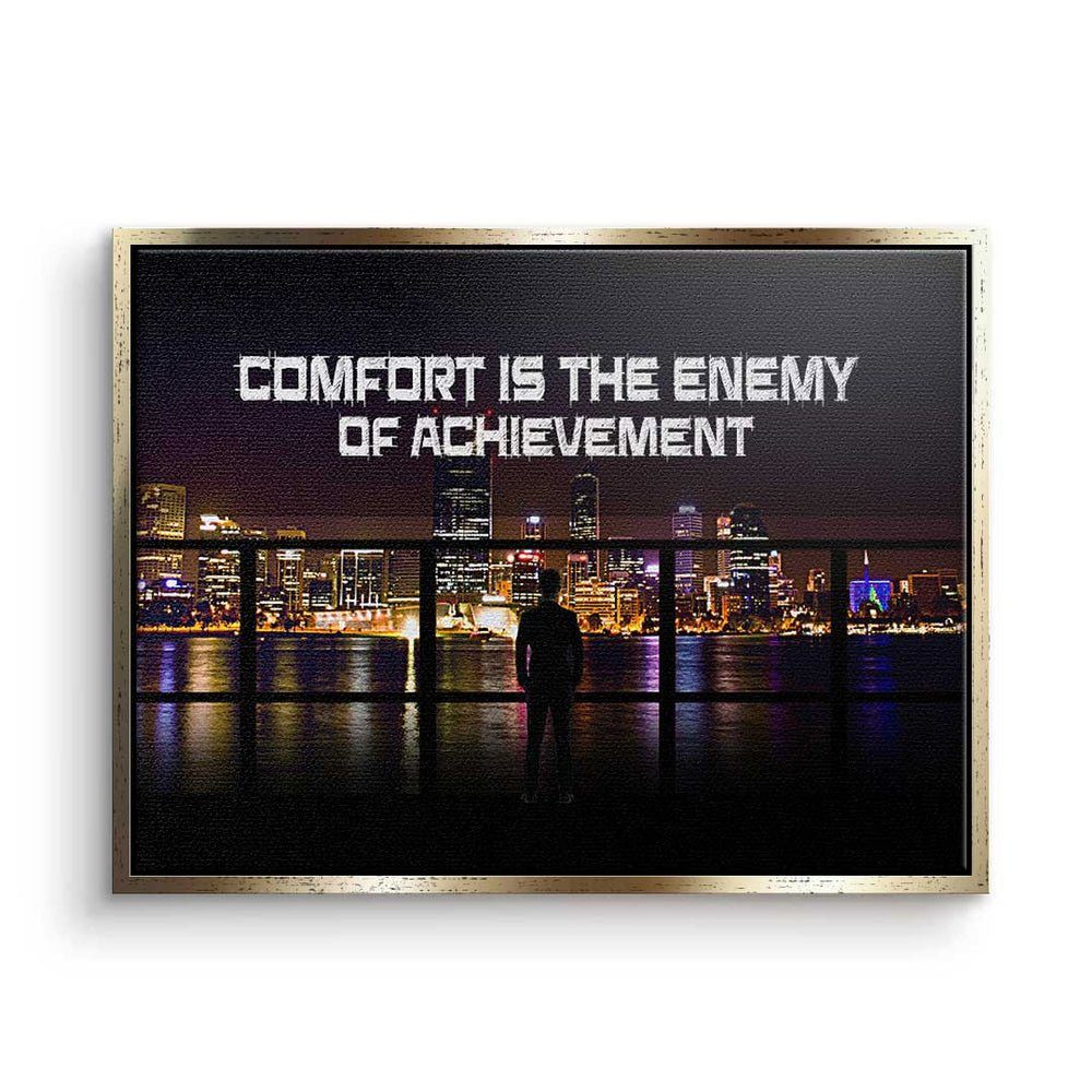 DOTCOMCANVAS® Leinwandbild, Premium Leinwandbild Achieve schwarzer ist Comfort the - - of Rahmen Motivation Enemy