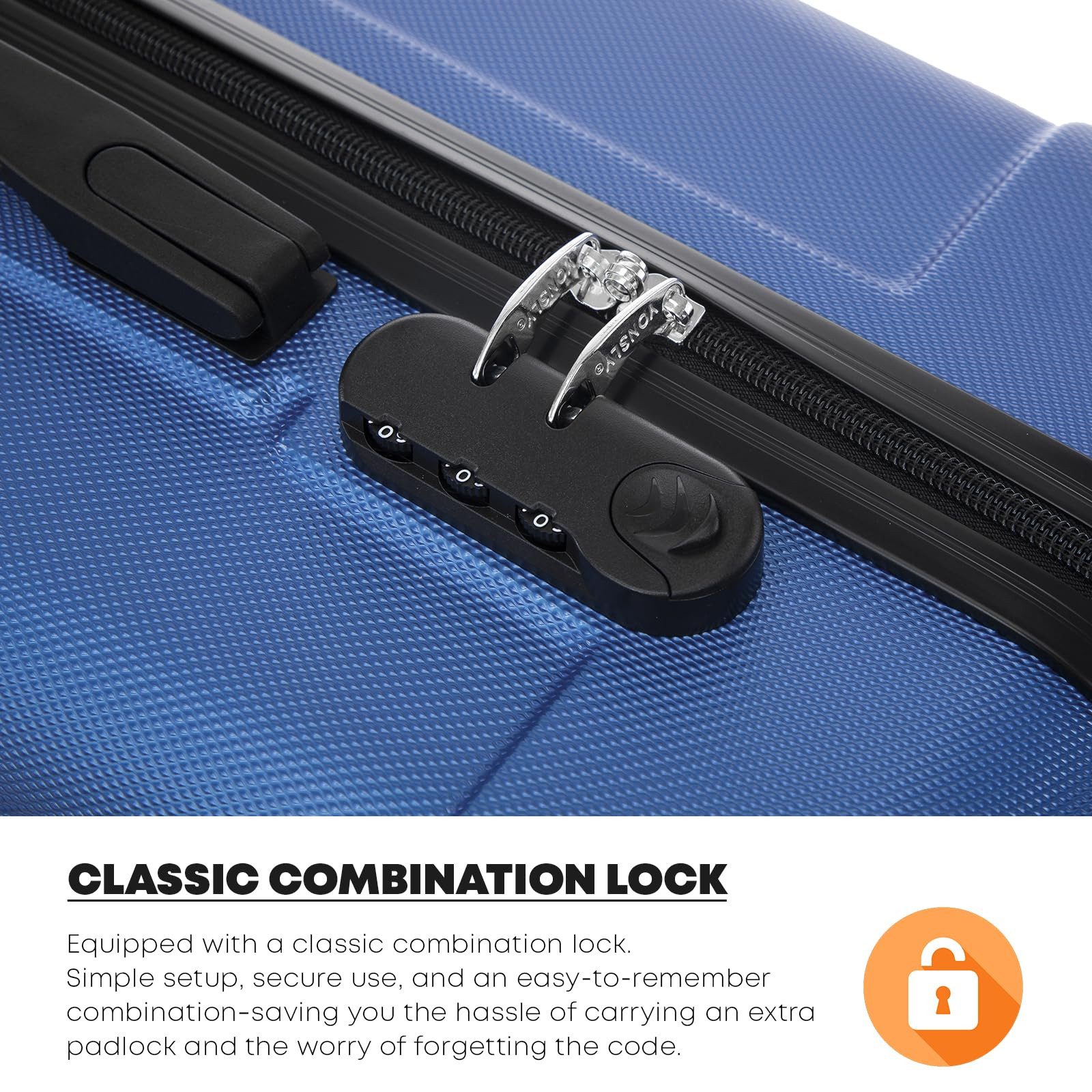 YONSLY Hartschalen-Trolley Hartschalen-Koffer Trolley 360° Rollen, robuster Reisekoffer, 4 Rollen, mit Zahlenschloss, für Business und Urlaub 46/55/66/76 cm