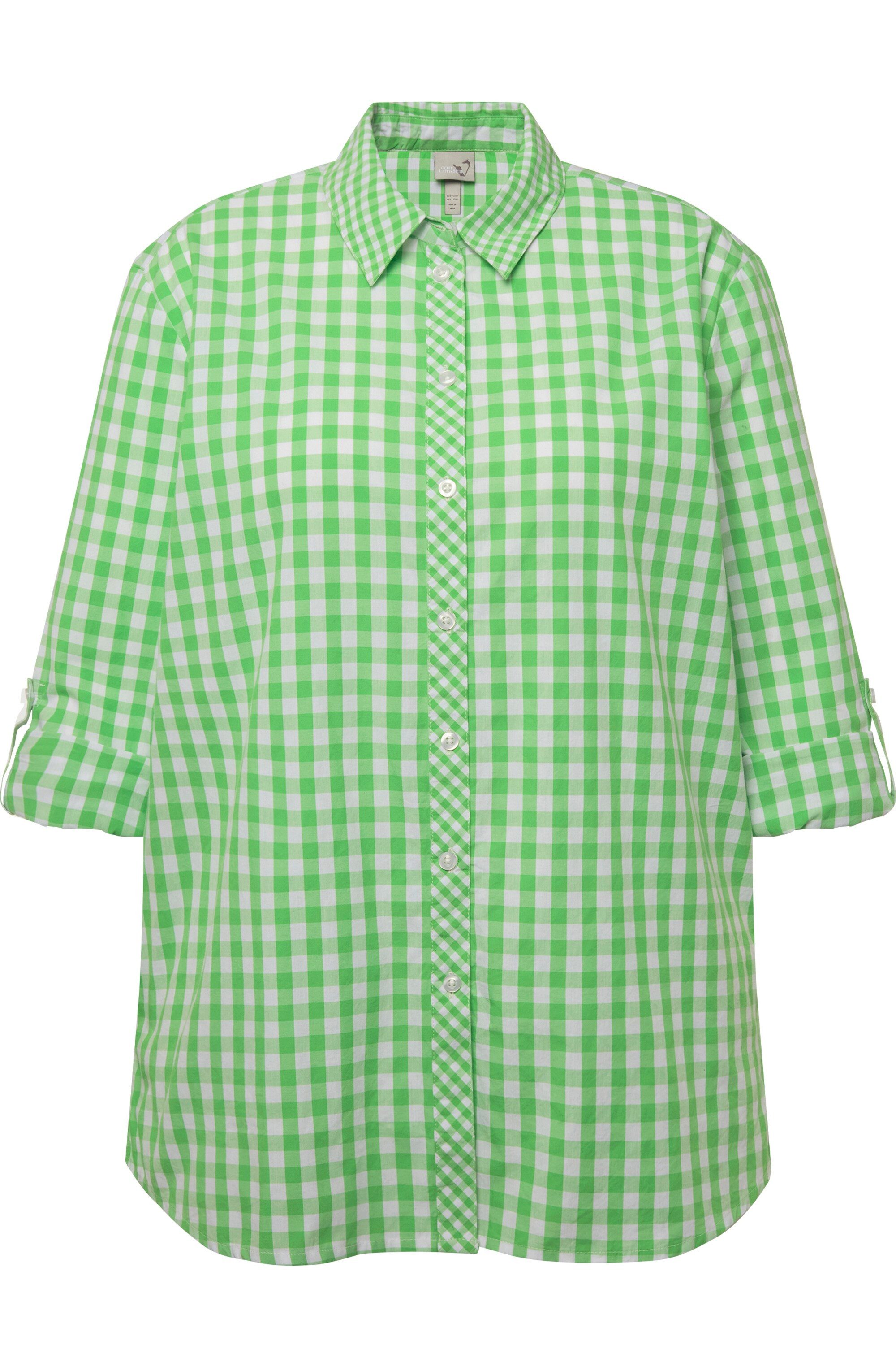 Ulla Popken Trachtenbluse Hemdbluse Karo Hemdkragen Langarm Krempelriegel günstig online kaufen