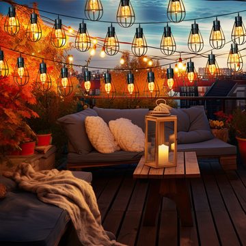 NOWA LED Solarleuchte, LED-Leuchtmittel fest verbaut, Warmweiß, Solar Lichterkette Außenleuchte 30x LED Laternen Retro Gartendeko