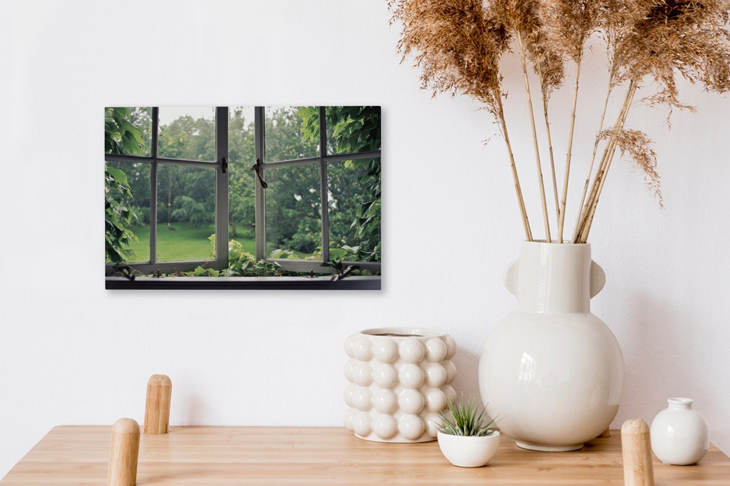 OneMillionCanvasses® Leinwandbild Überwuchertes altes Fenster, Fotodruck (1 St), Leinwand Bilder Klein, Wand Dekoration Aesthetic 30x20 cm – Bild 3 von 5