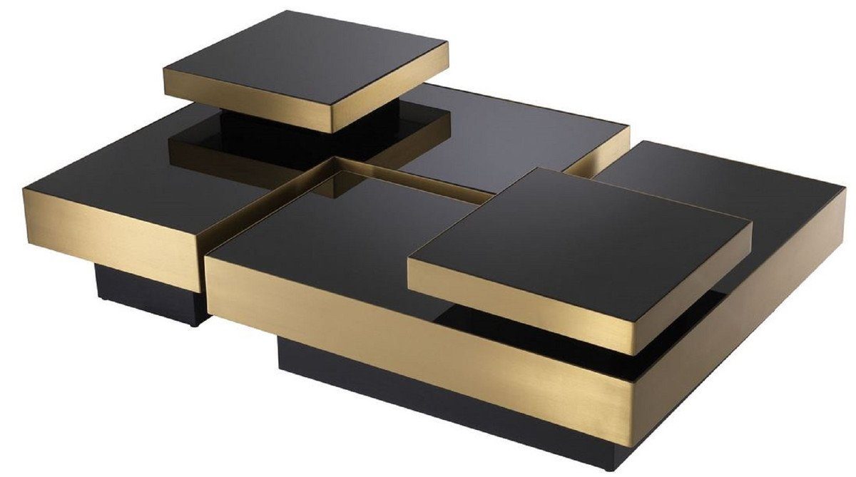 Casa Padrino Couchtisch Luxus 2 Set Couchtisch Tabletts - Wohnzimmertische Kollektion quadratischen Schwarz / Luxus - Messingfarben L-förmige 2 mit Möbel 