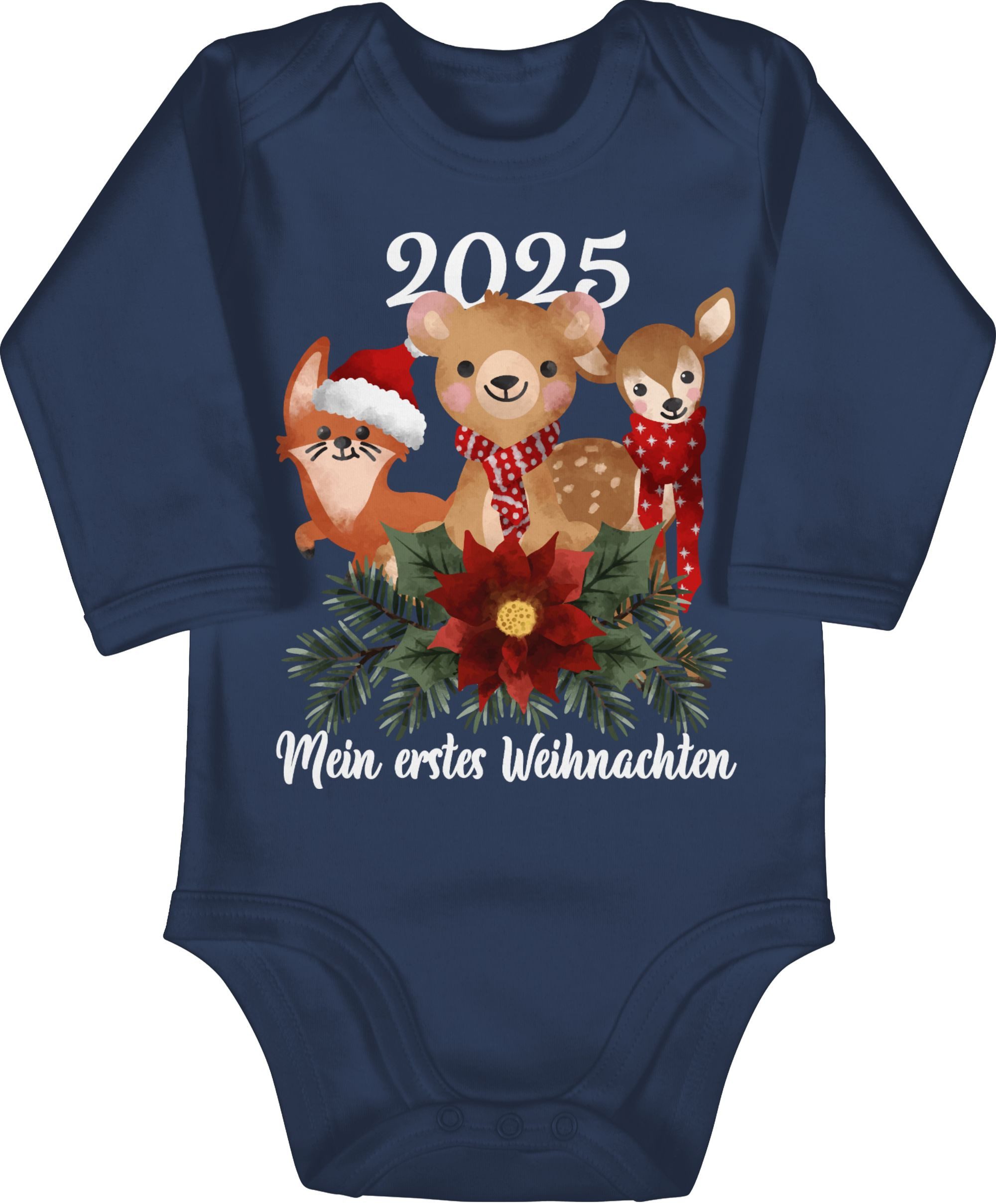 Shirtbody 2025 Mein erstes Weihnachten mit süßen Tieren - weiß