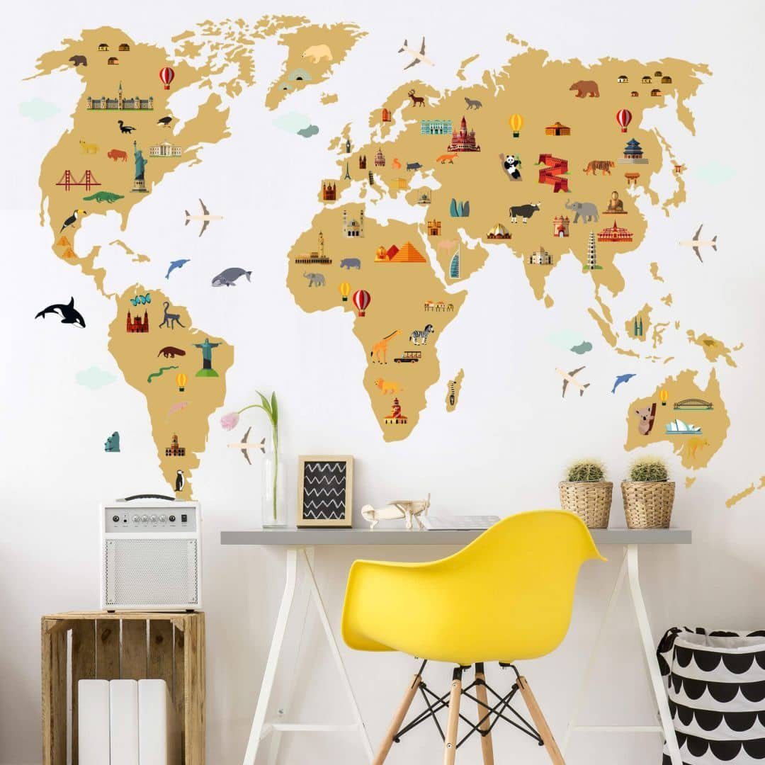 K&L Wall Art Wandtattoo Klebebilder Stadt große Weltkarte - travel the world 140x94cm, Wandbild selbstklebend, entfernbar