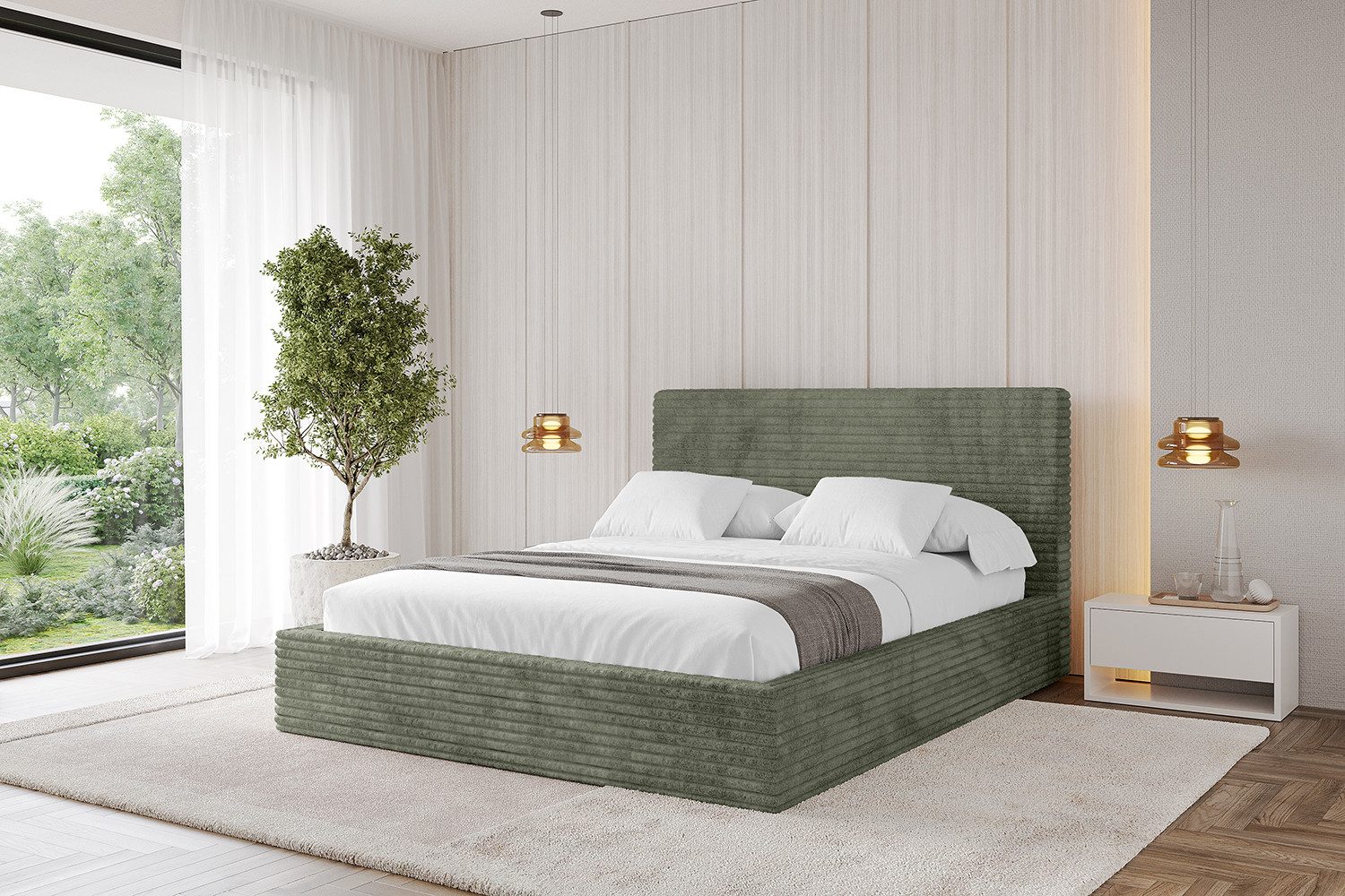 ALTDECOR Polsterbett ALOVA (Polsterbett mit Bettkasten und Lattenrost, Boxbett ohne Matratze), Doppelbett mit Stauraum, Bett mit Kopfteil