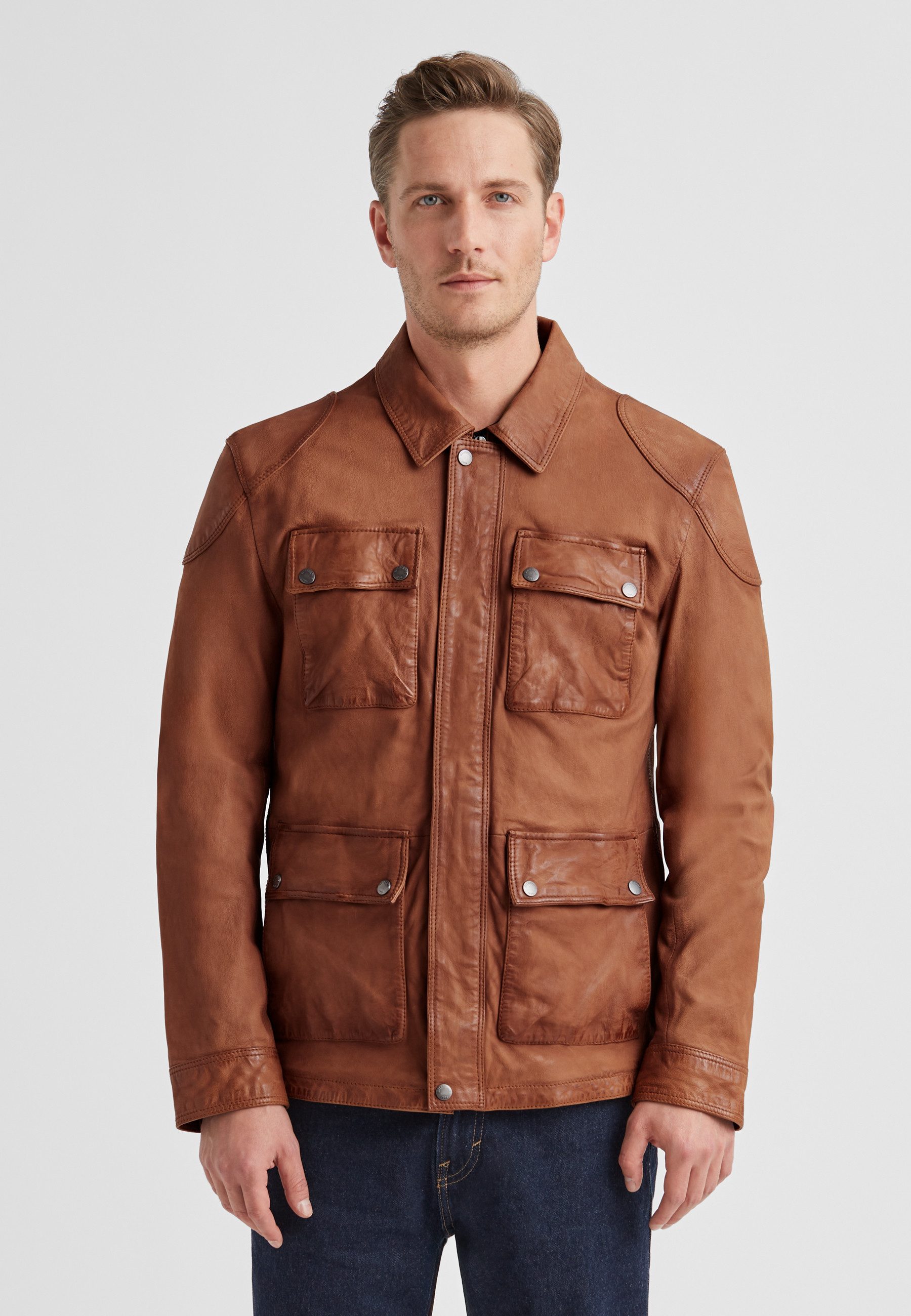 Lederjacke MSLennard Herren Bikerjacke Jacke Leder klassisch