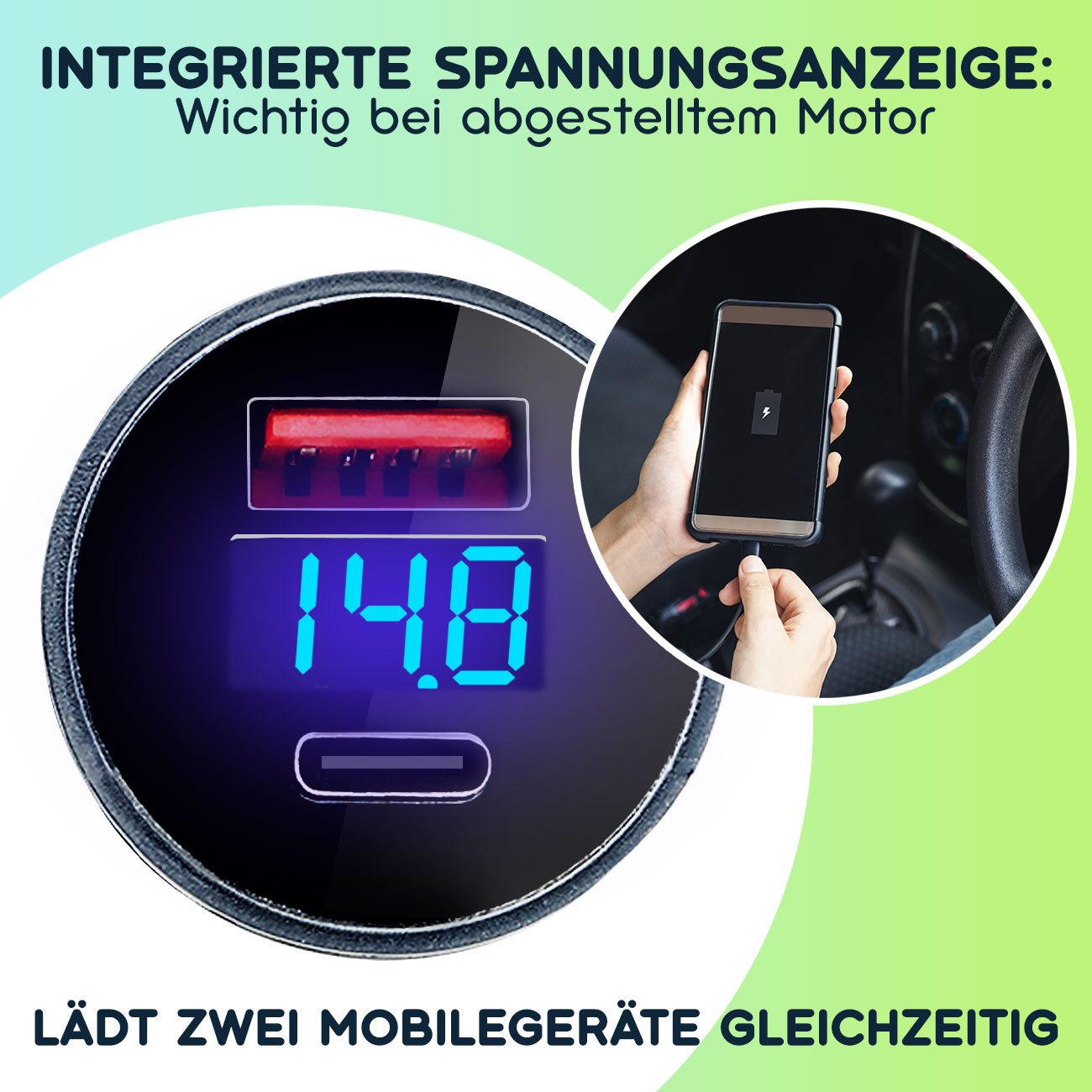 Casativo Dual Kfz USB Ladegerät 38W USB-C PD & USB-A QC Schnellladestecker KFZ-Adapter Zigarettenanzünder-Stecker (Kfz-Bordnetzstecker) zu USB-C (Type C), USB-A – Bild 4 von 5