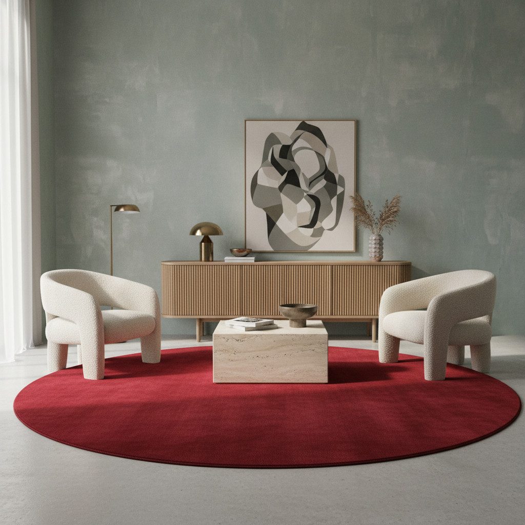 KADIMA DESIGN Teppich LECH Wohnzimmer Waschbar Schlafzimmer Wohnzimmerteppich Modern Elegant, Rund, Höhe: 9 mm, Rot, 120x120 cm, Fußbodenheizung Einfarbig Rutschfest Uni Waschbar