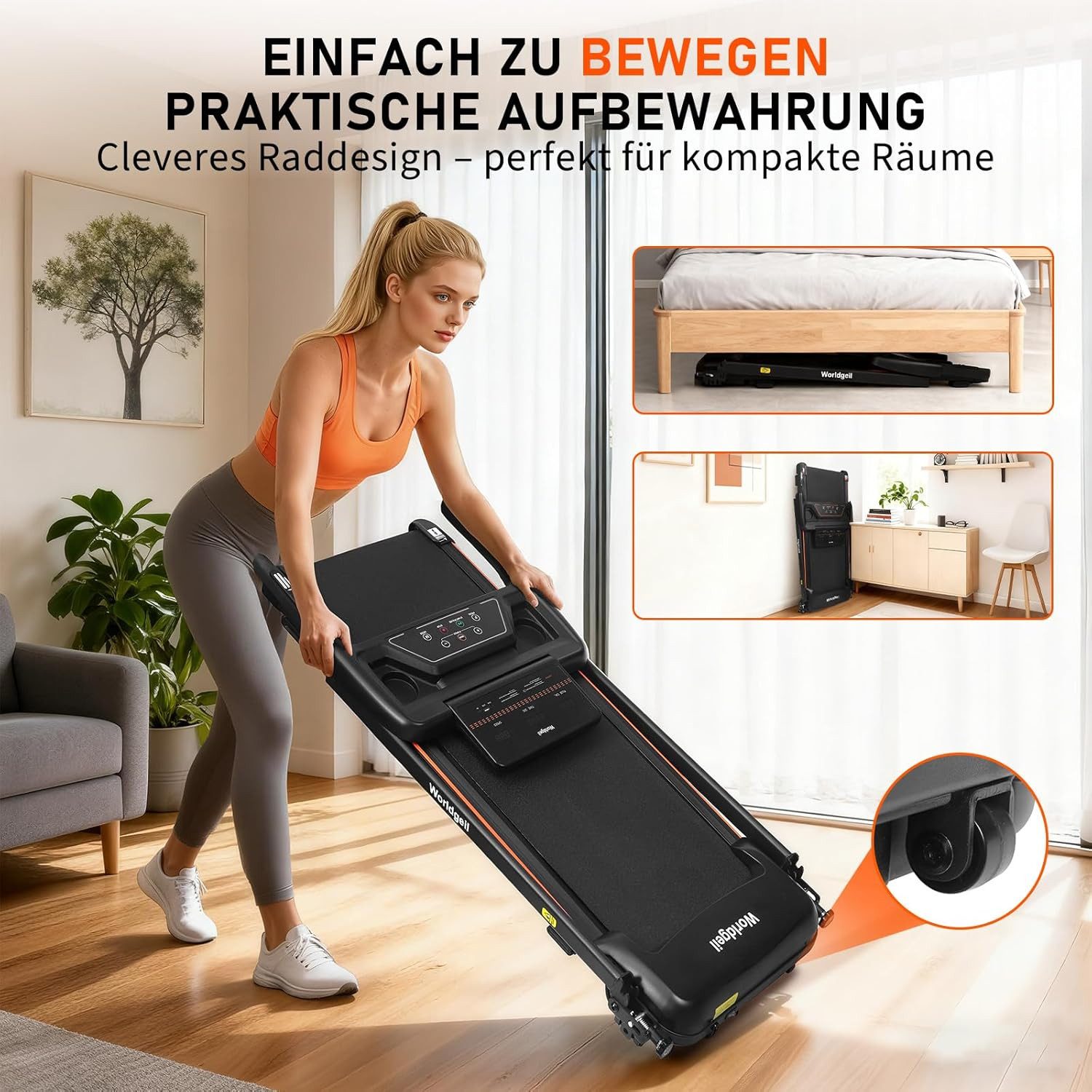 ZMH Laufband für Zuhause 14 km/h - Laufband Schreibtisch Klappbar mit Steigung 7%, LCD-Display, 2.0HP Walking Jogging Pad, Fernbedienung