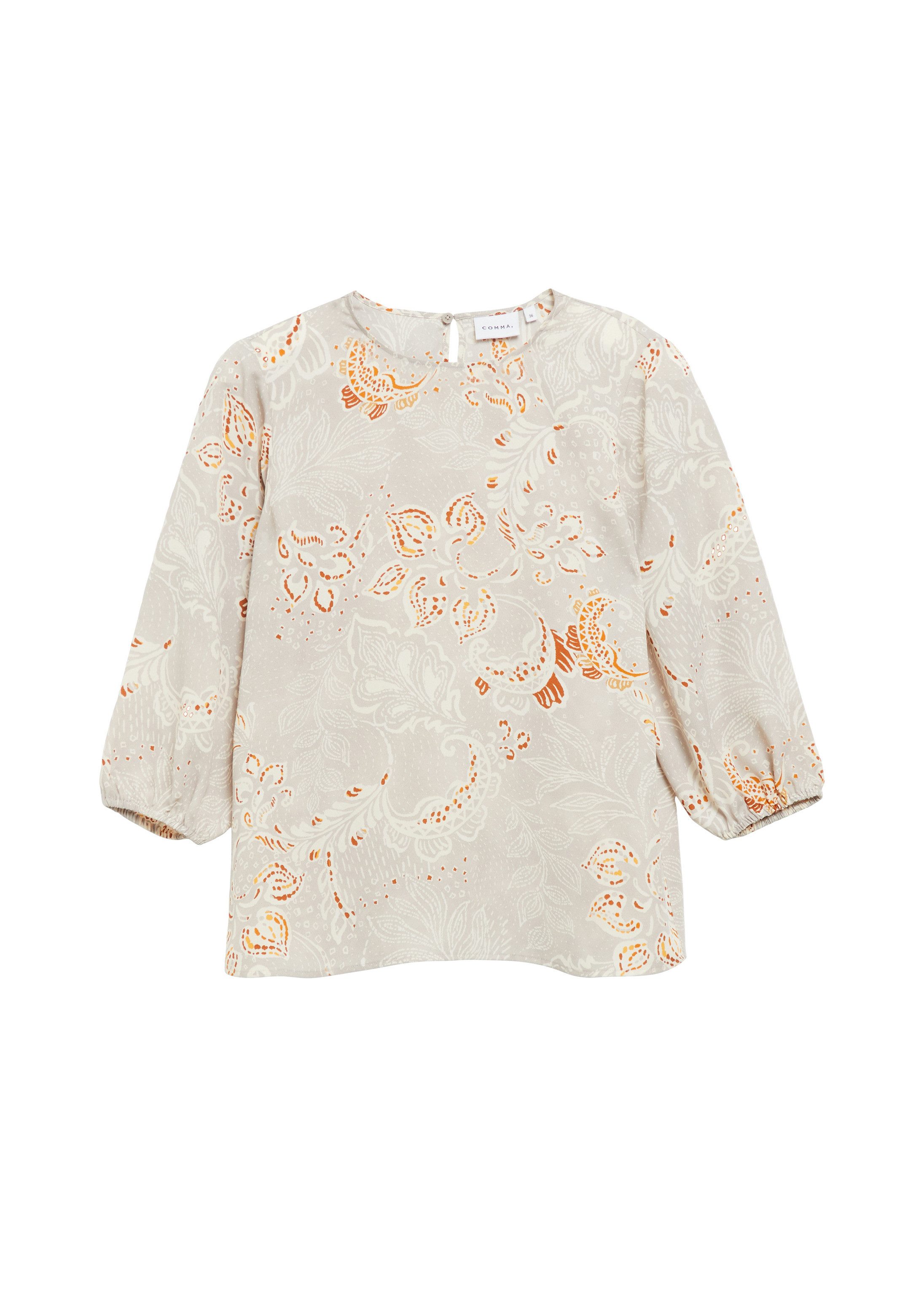 comma Kurzarmbluse Bluse Crêpe-Bluse mit All-over-Print