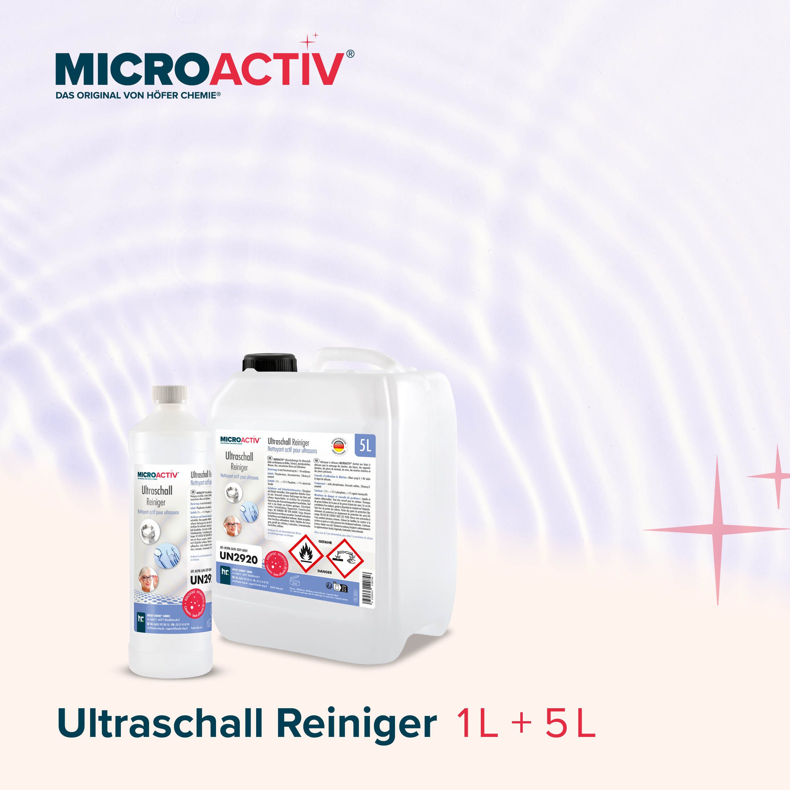 Höfer Chemie GmbH 5 L Microactiv® Ultraschallreiniger für Ultraschallbad Grundreiniger (Gründliche Reinigung für empfindliche Geräte)