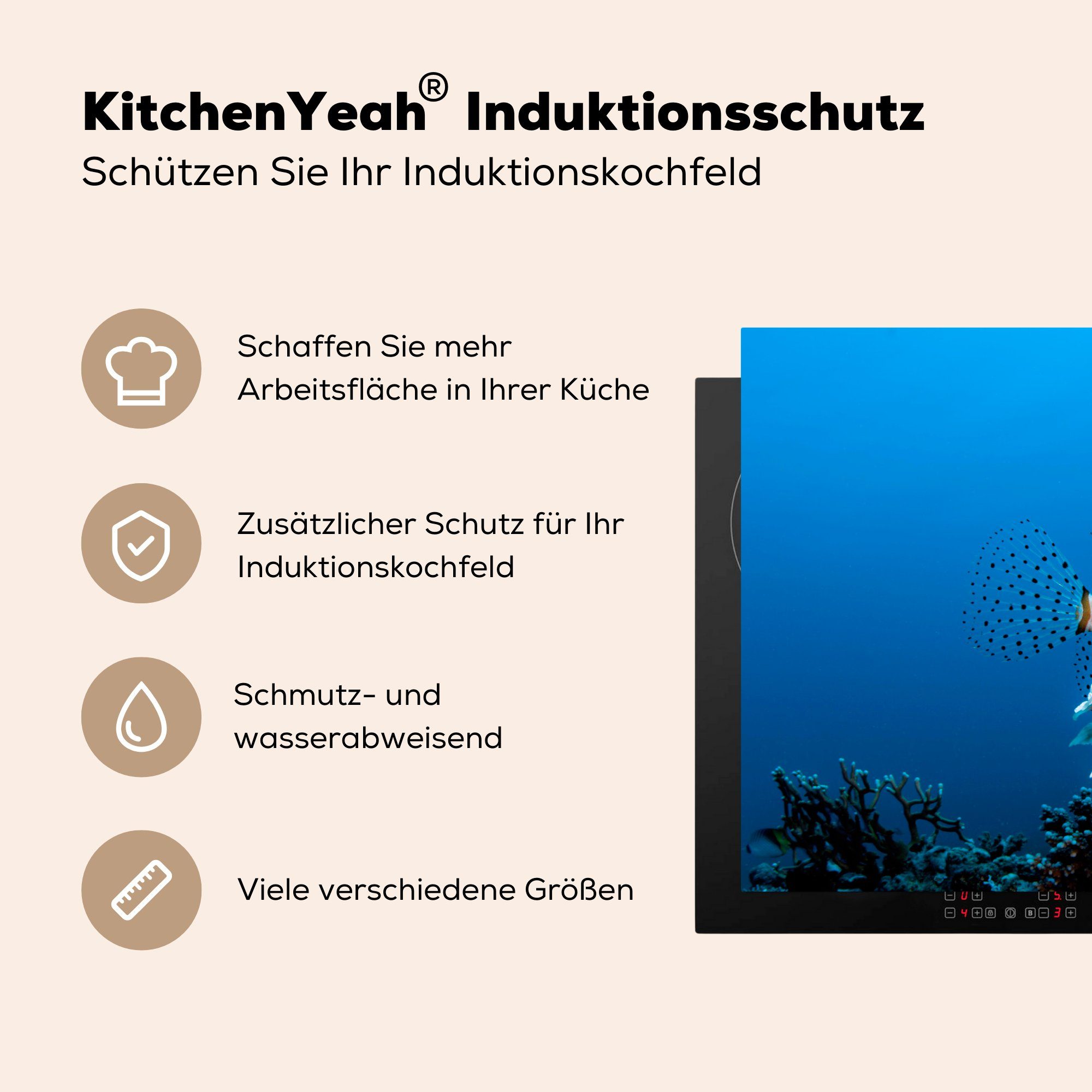 die Vinyl, Wasser (1 Herdblende-/Abdeckplatte küche, Induktionskochfeld MuchoWow Fische cm, 81x52 tlg), Korallenteufel, - Ceranfeldabdeckung - für Schutz