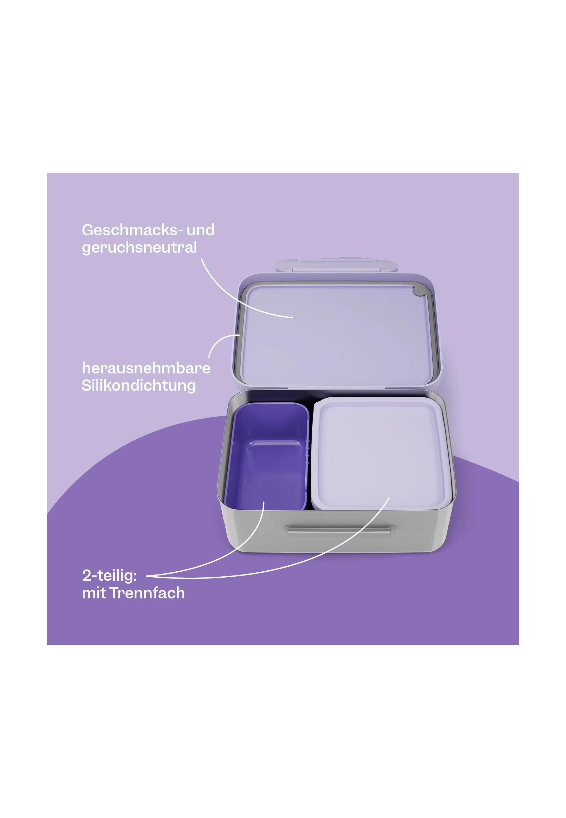 ergobag Lunchbox Edelstahl Brotdose ., Edelstahl, (Edelstahl Brotdose, 3-tlg., 1x Brotdose, 1x Trennfach), spülmaschinengeeignet