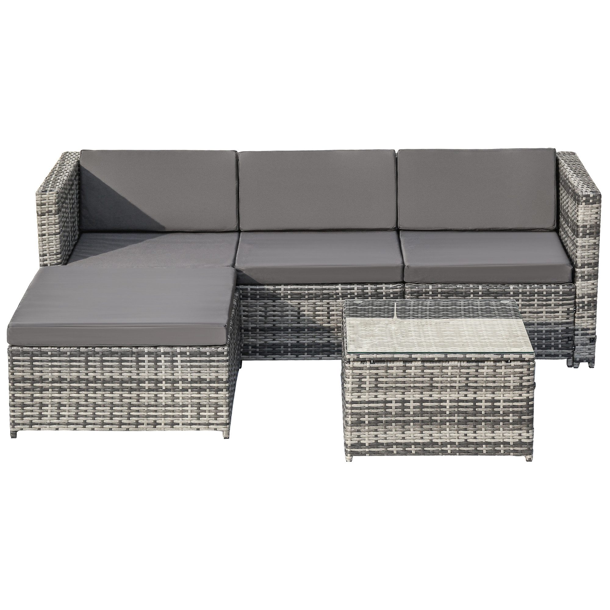 Gartenlounge-Set, (5-tlg., Gartenmöbel Set für 4 Personen), Polyrattan Sitzgruppe mit Garten-Sofa, Garten-Tisch und Hocker
