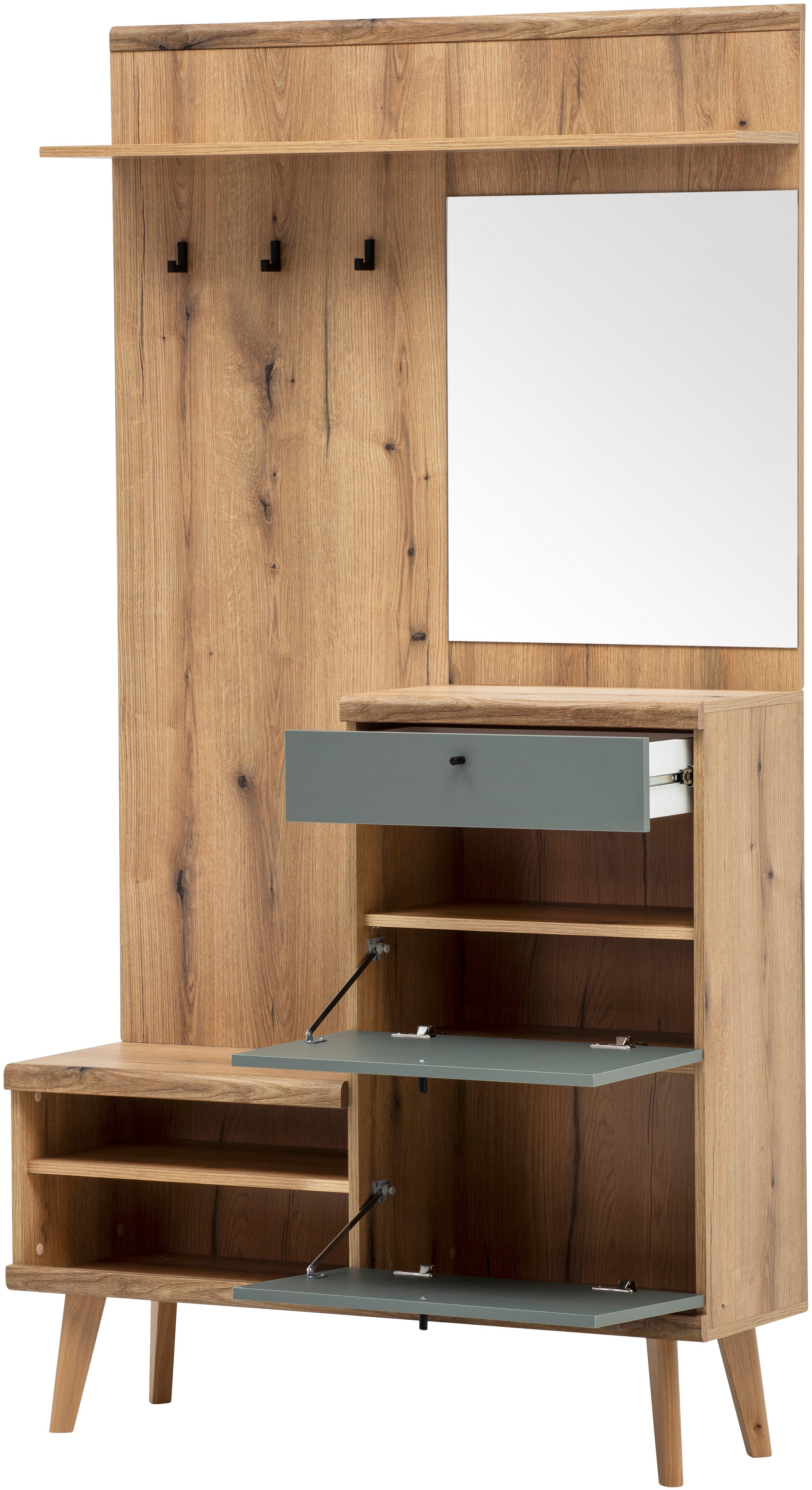 INOSIGN Garderoben-Set Mavas, Garderobe mit Stauraum, Garderobenschrank im Scandic Design, (Set, 2-St), ausreichend Stauraum, für kleine Räume geeignet, 237 cm breit