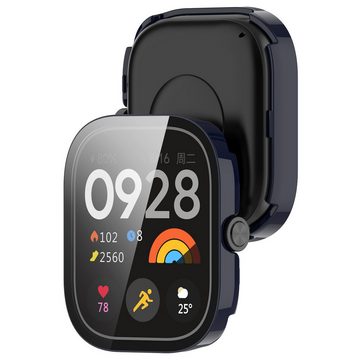 Wigento Smartwatch-Hülle Für Xiaomi Redmi Watch 4 Kunststoff Hülle + Schutzglas Dunkelblau
