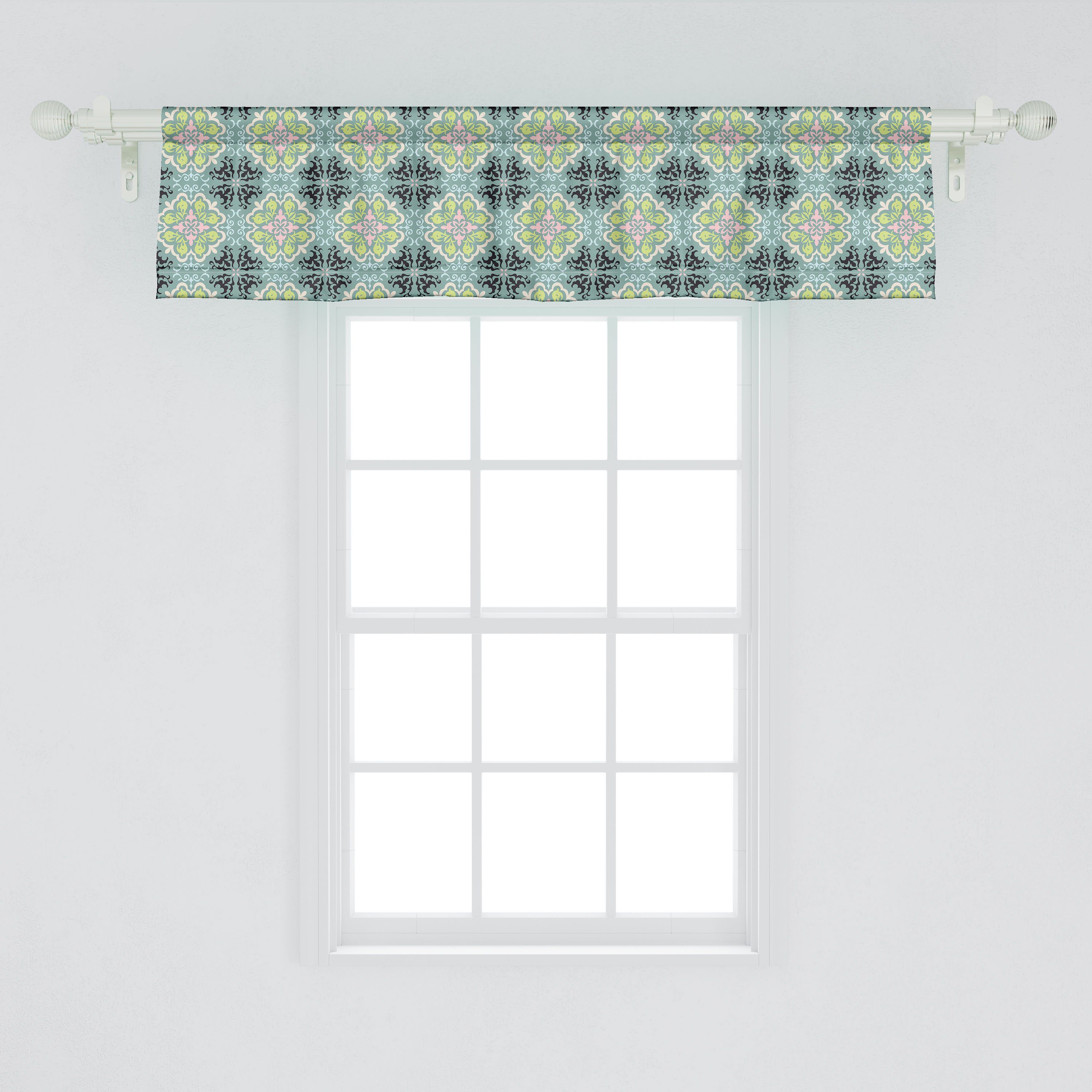 Scheibengardine Vorhang Volant Abakuhaus, Microfaser, Dekor Stangentasche, Küche mit für Tile Inspired Blumen Schlafzimmer Mediterrenean