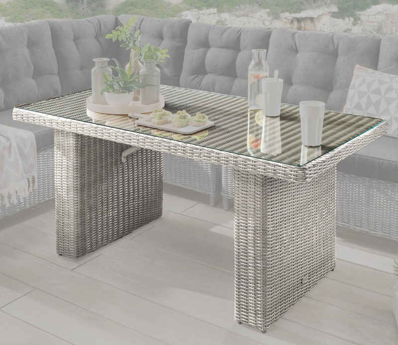 Destiny Gartentisch RIVIERA, Polyrattan, 140x67cm, mit aufgelegter Glasplatte