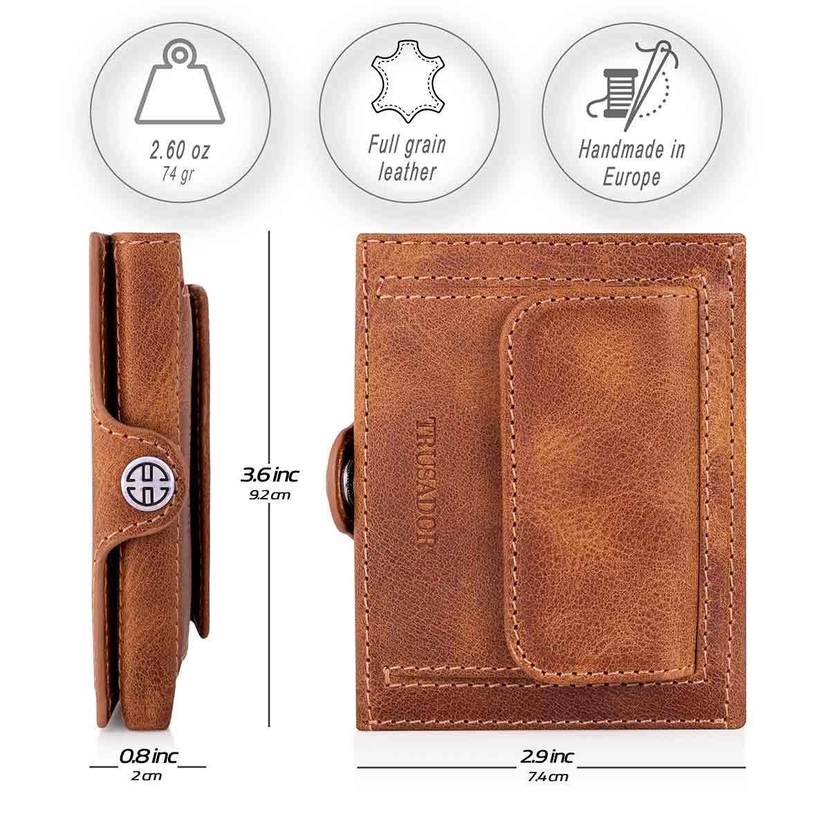 Trusador Mini Geldbörse 'Valencia' - Unisex Slim Wallet - kleiner Leder-Geldbeutel - Münzfach (Handmade, Handarbeit - Made in Europe), Vollnarbenleder, besonders klein, Handarbeit