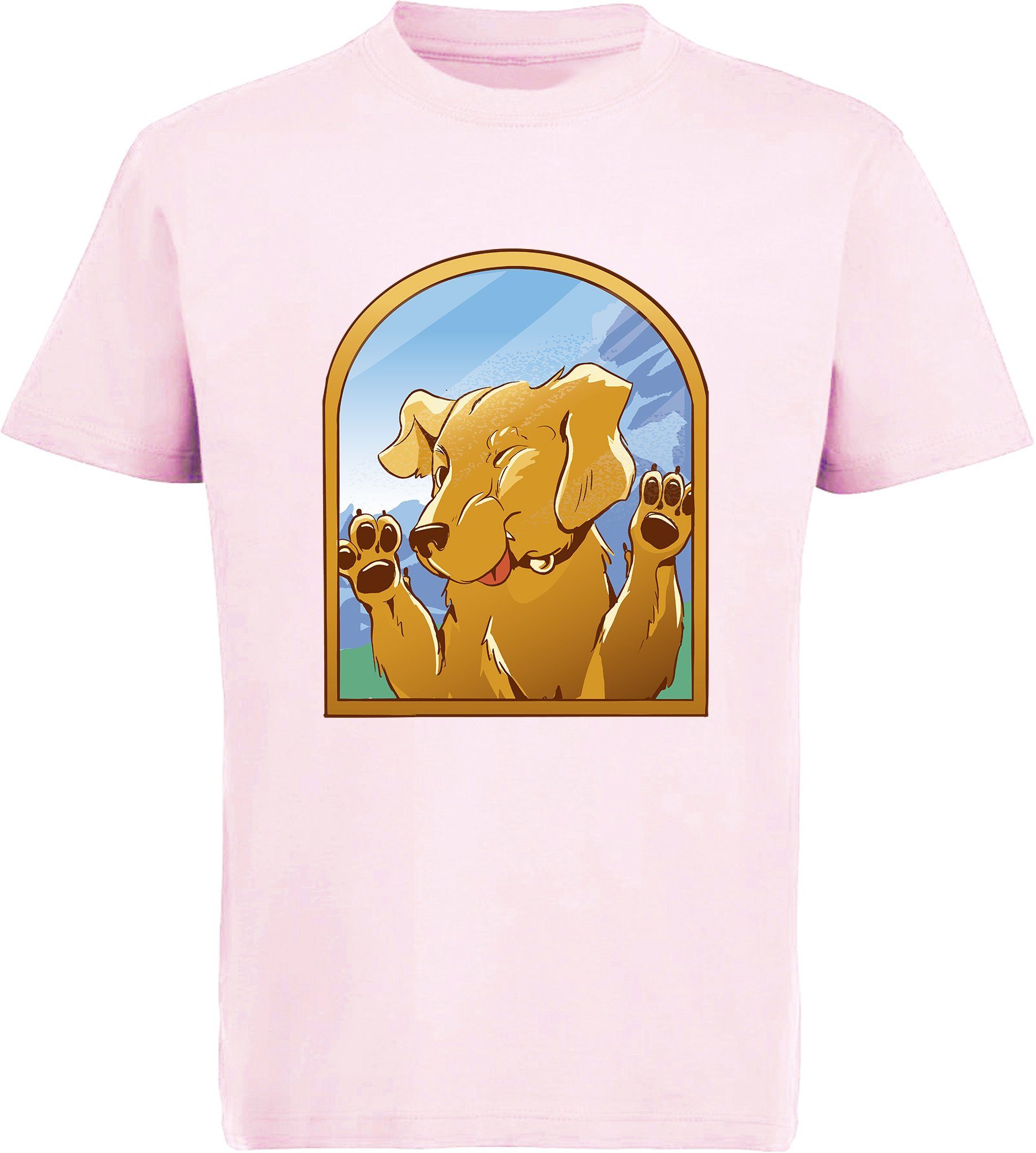 bedrucktes i222 Print-Shirt gegen Aufdruck, T-Shirt - Labrador rosa Baumwollshirt Kinder MyDesign24 mit Hunde Fenster