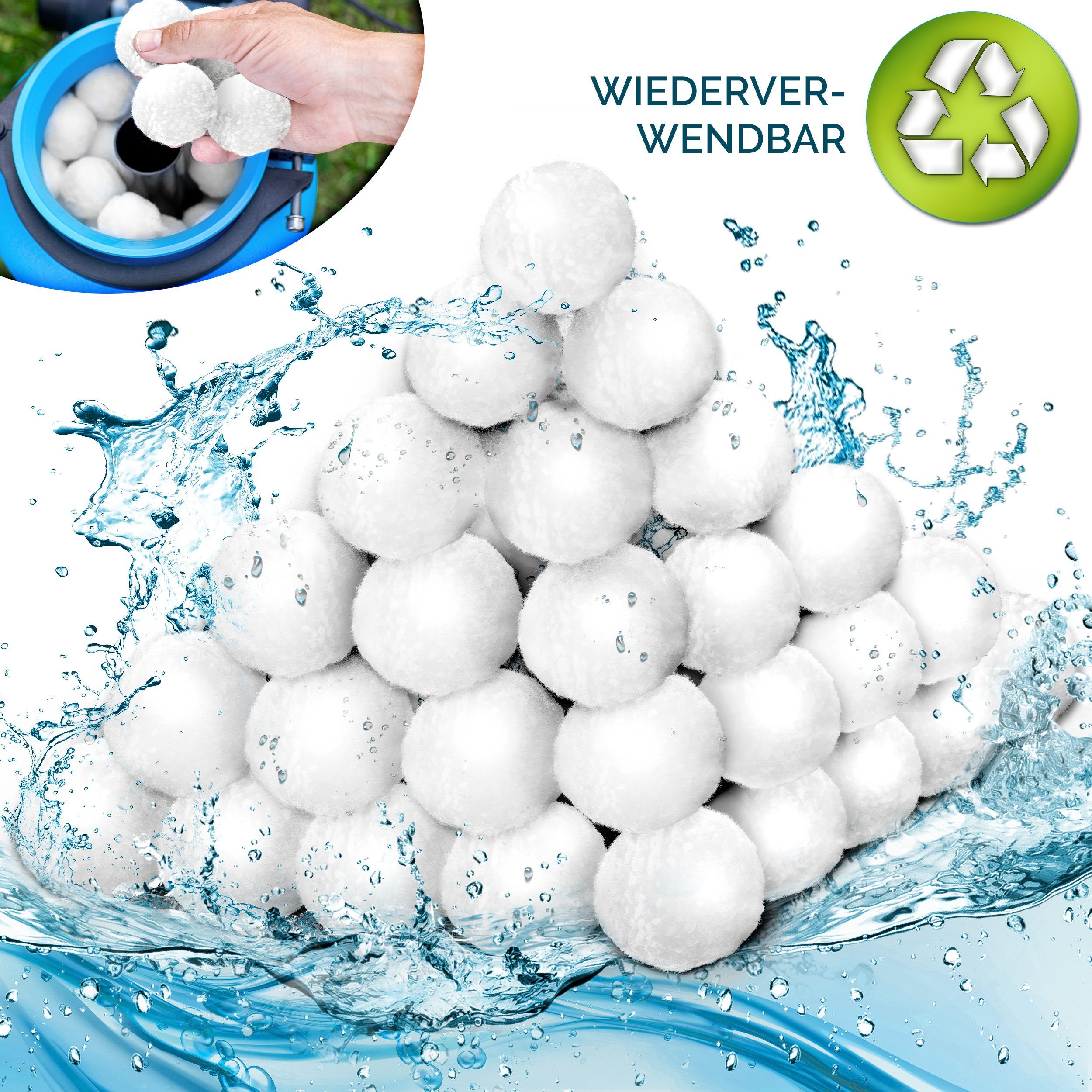 tillvex Filterbälle tillvex® 700g Pool Filterbälle langlebige Filter Balls für glasklares, für alle gängigen Filtersysteme im Pool- und Spa-Bereich (ersetzt: Sandfilter, Quarzfilter), (700g Filterbälle (25 kg Filtersand), Filterbälle für Sandfilteranlage