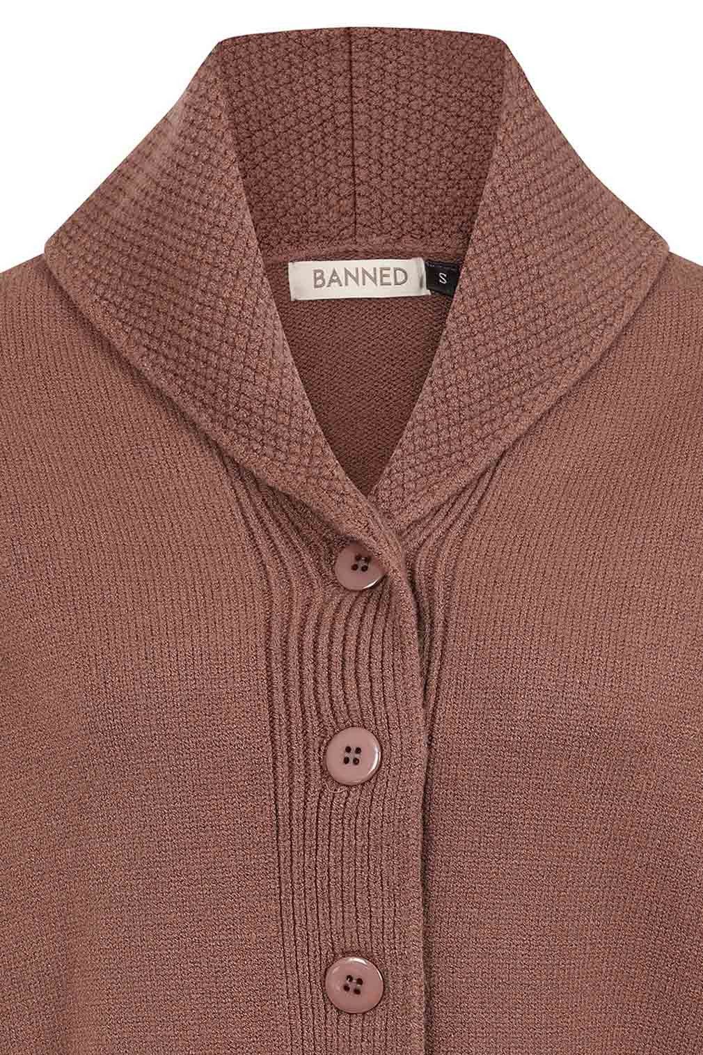 Banned Strickjacke Violet Cardigan Braun Vintage Schalkragen