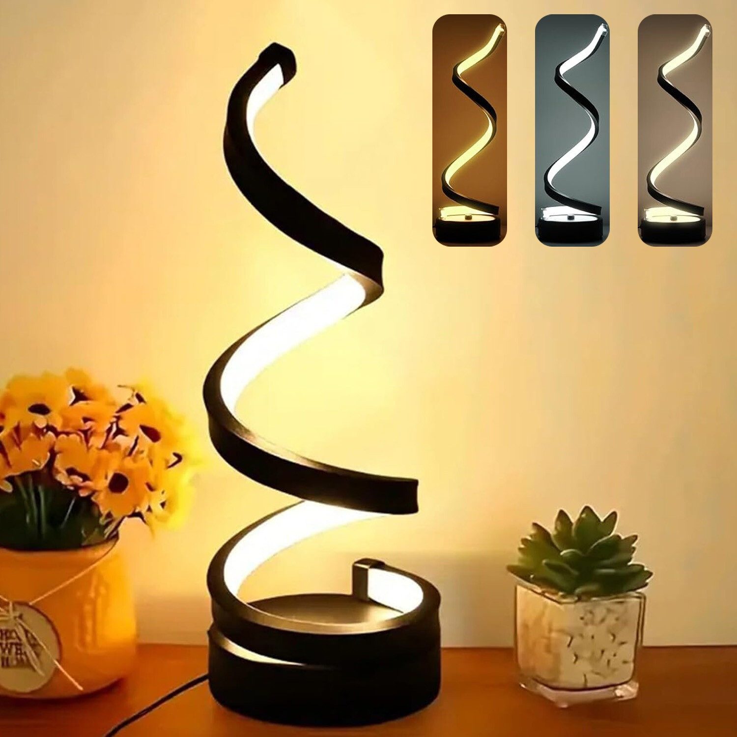 Toomoke LED Tischleuchte LED Tischlampe Modern Nachttischlampe,Nachtlicht mit 3 Farbtemperatur, Dimmbare, Warmem Licht 3000 K, Weißem Licht 6000 K, Natürlichem Licht 4500 K, 12W Schwarz Tischlampe mit Metallsockel