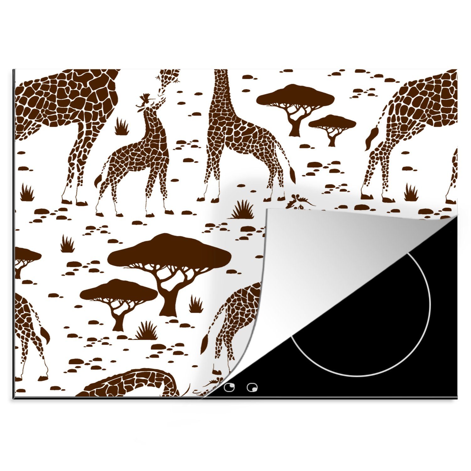 MuchoWow Herdblende-/Abdeckplatte Giraffe - Muster - Baum, Vinyl, (1 tlg), 60x52 cm, Mobile Arbeitsfläche nutzbar, Ceranfeldabdeckung