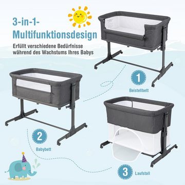 COSTWAY Beistellbett 3 in 1 Babywiege, 2 Ebene, 5 fach verstellbar