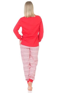 Normann Pyjama Damen Schlafanzug lang mit Bündchen im Ethnolook - auch in Übergrößen